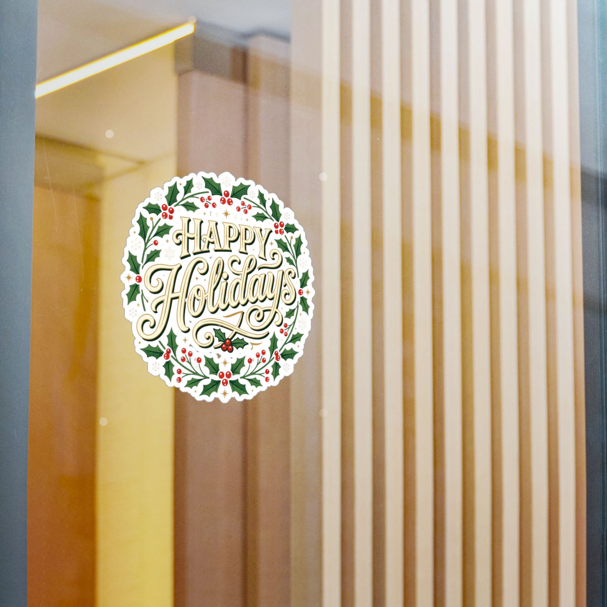 Happy Holidays Holly Wreath Vinyl Decal