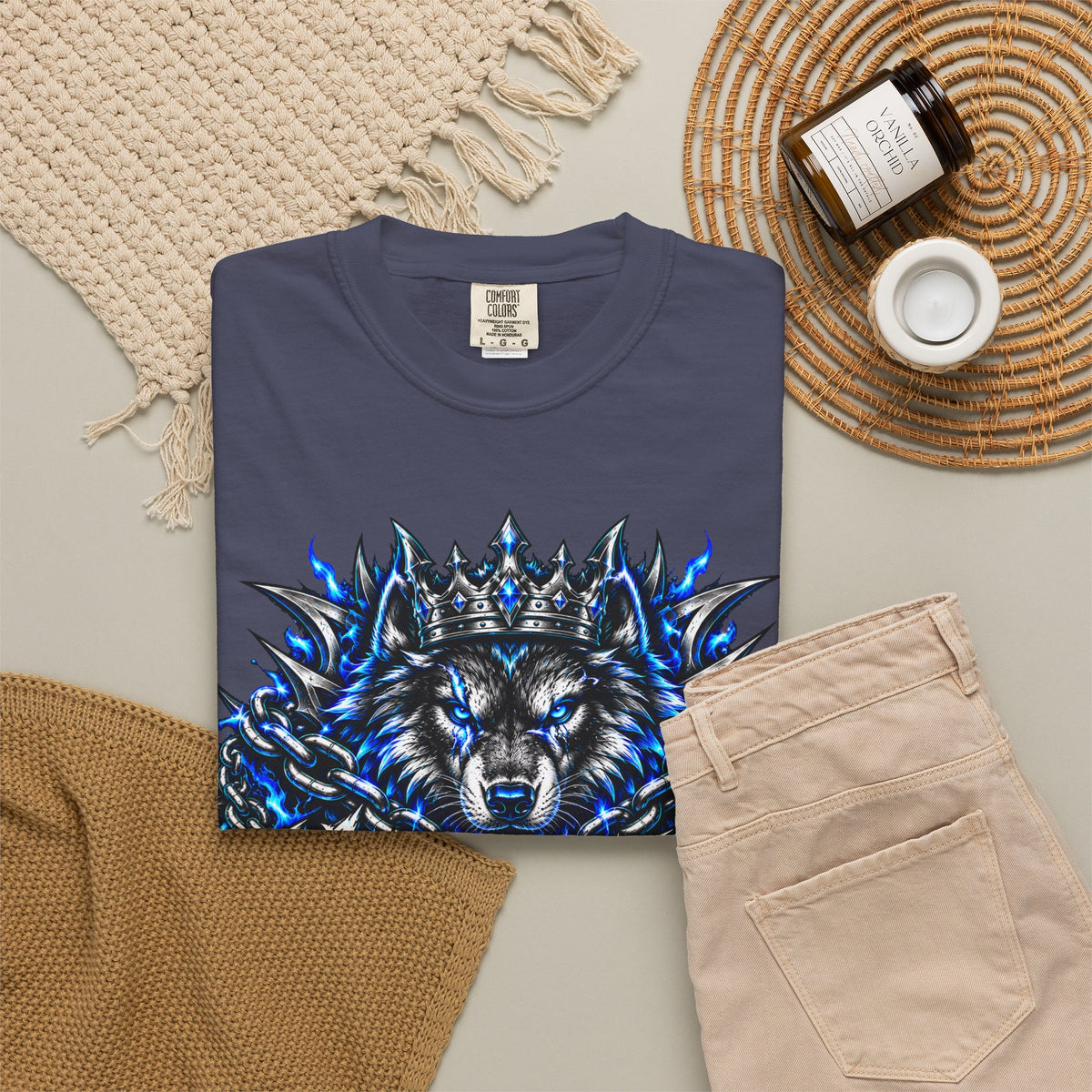 Wolf 'Unstoppable' Graphic Tee — Bold Blue Crowned Wolf Shirt