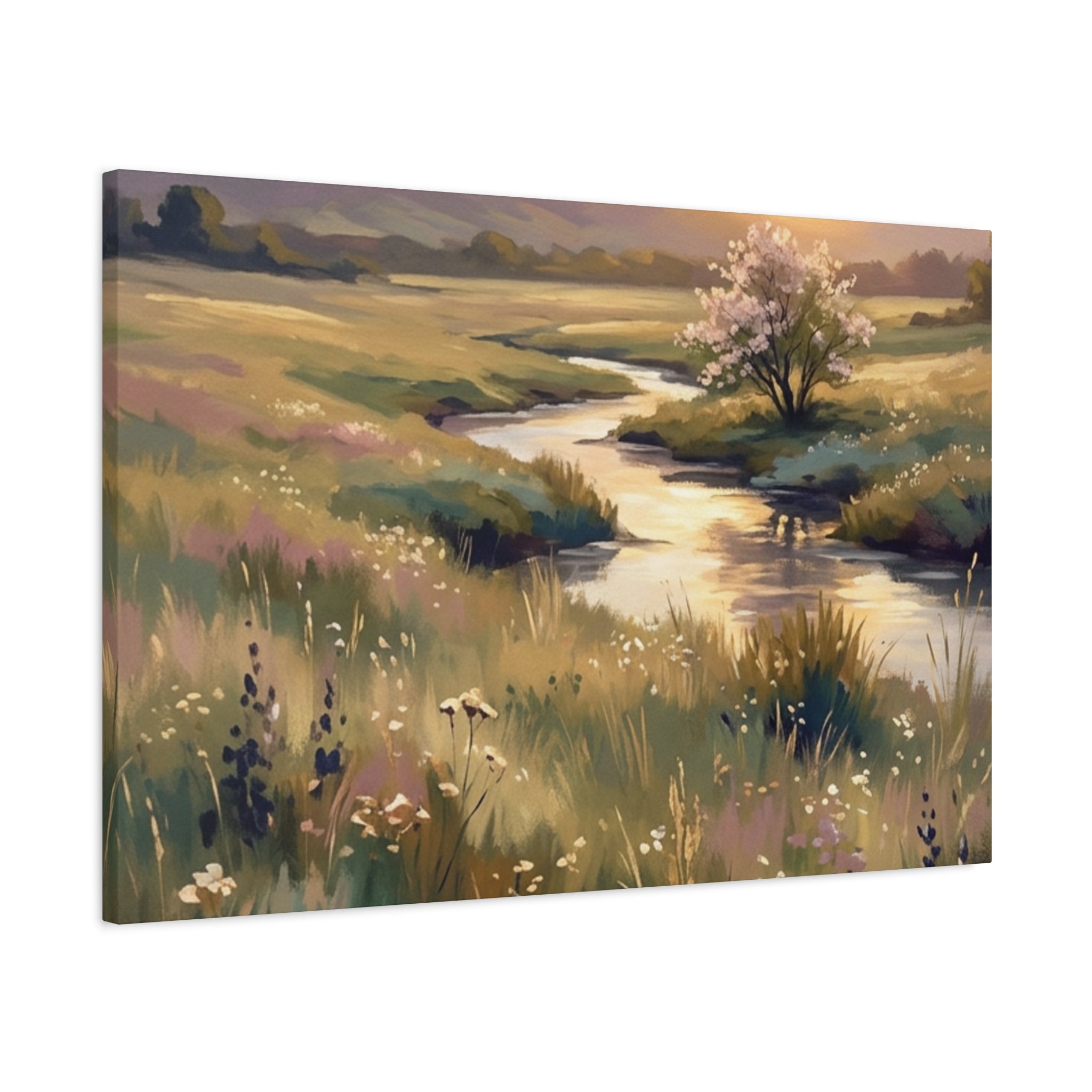 Serene Meadow Stream Matte Canvas Art — Stretched Wall Decor