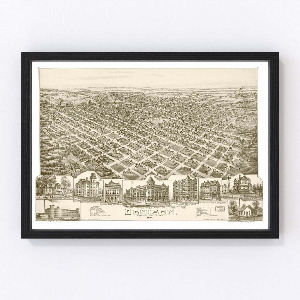 Vintage Map of Denison, Texas 1891