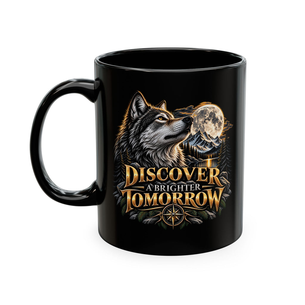 Discover Tomorrow Ceramic Mug — Howling Wolf & Moon Coffee Cup