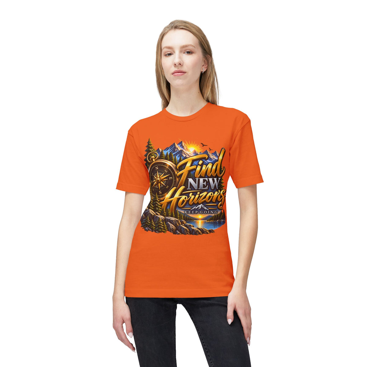 Find New Horizons T-Shirt — Adventure Compass Mountain Graphic Tee