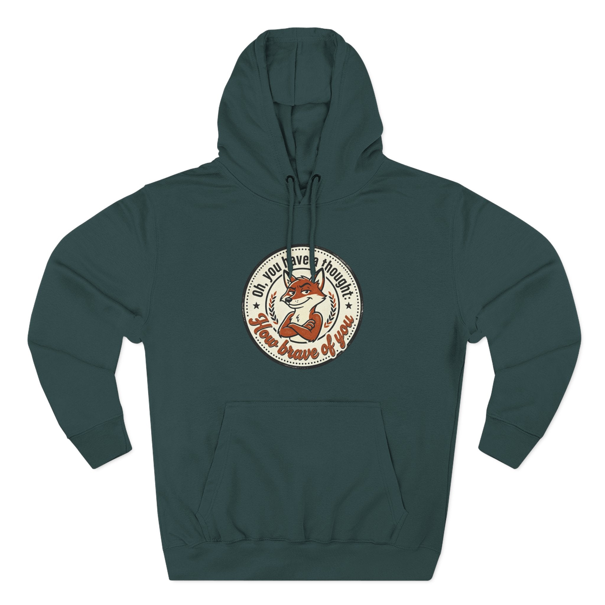Fox Badge Hoodie — "Be Brave & Kind" Retro Emblem Fleece Hoodie