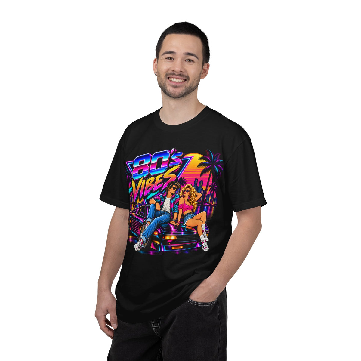80s Vibes retro car scene T-shirt | neon palm sunset