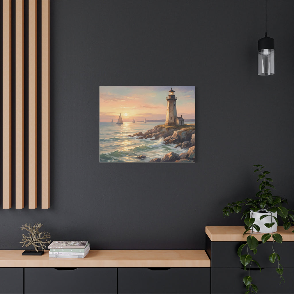 Seaside Lighthouse Sunset Canvas Print