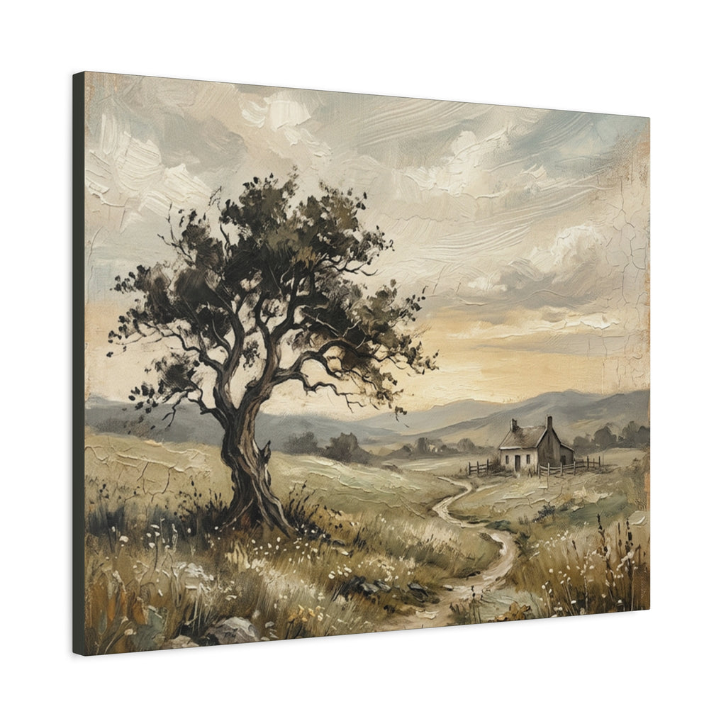 Rustic Countryside Canvas Wall Art — Serene Landscape Matte Stretched Canvas Print