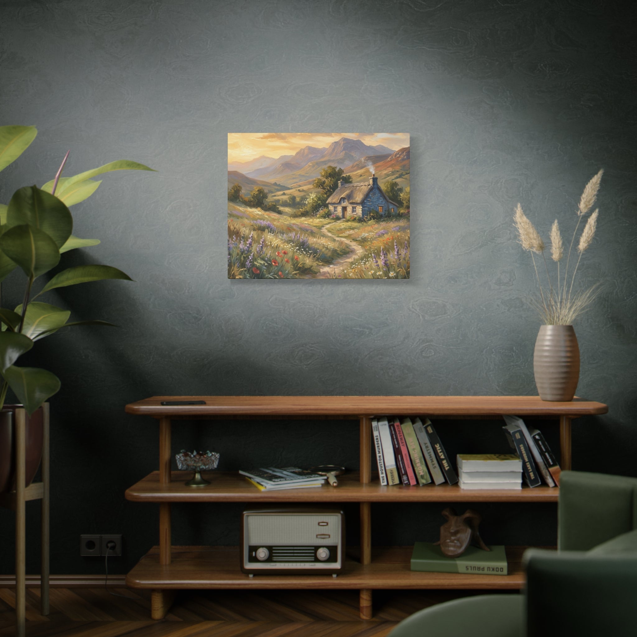 Countryside Cottage Canvas Wall Art — Tranquil Rustic Landscape Print