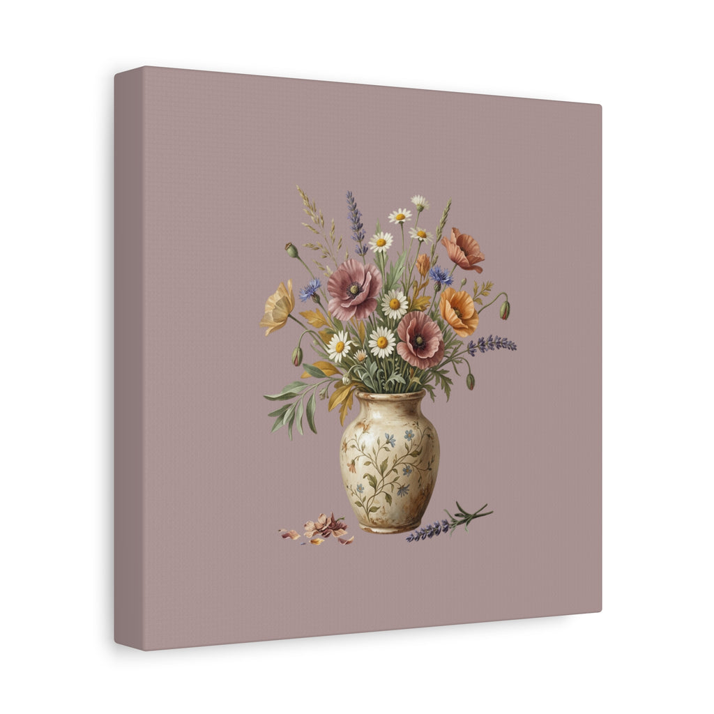 Botanical Vase Floral Canvas Print — Vintage Wildflower Wall Art