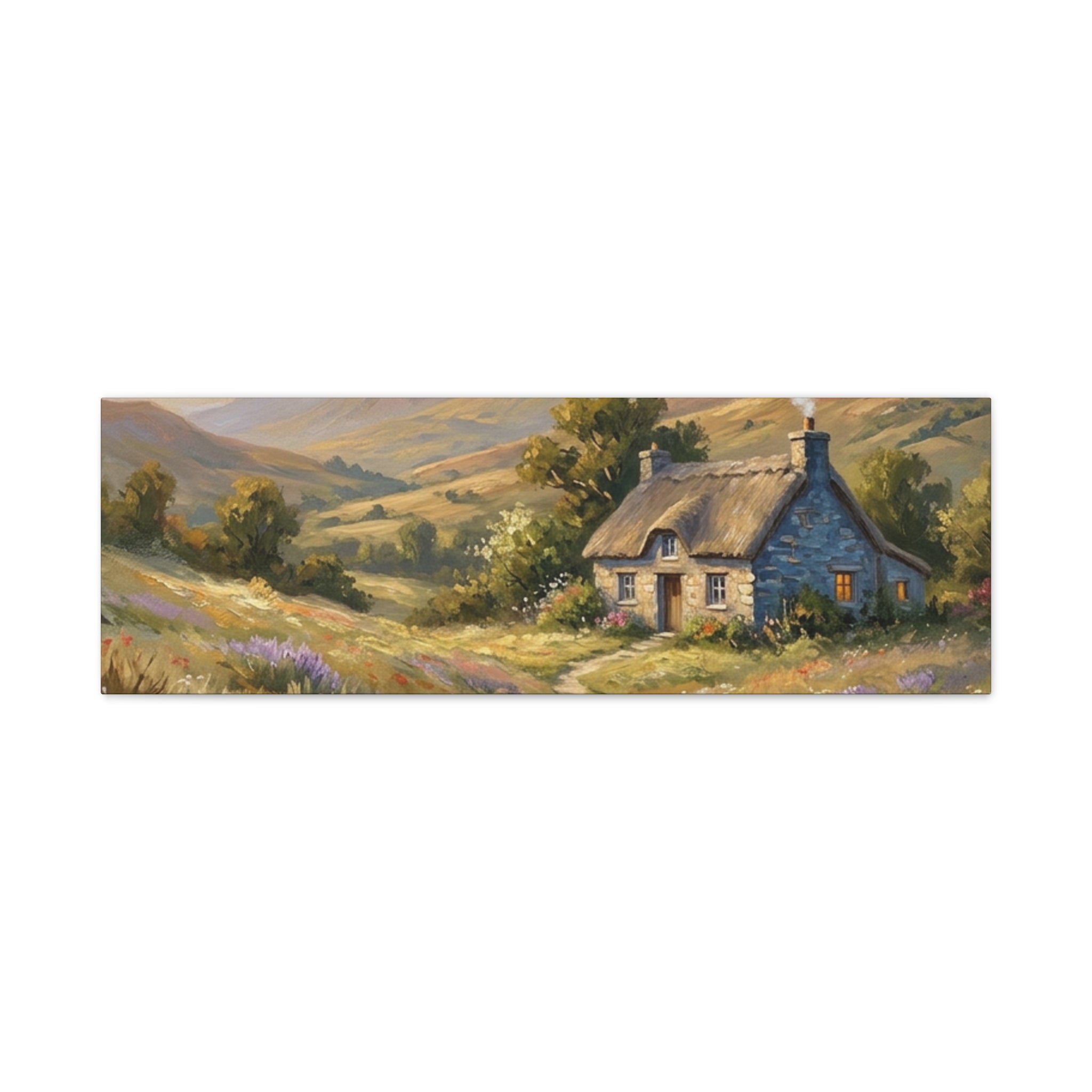 Countryside Cottage Canvas Wall Art — Tranquil Rustic Landscape Print