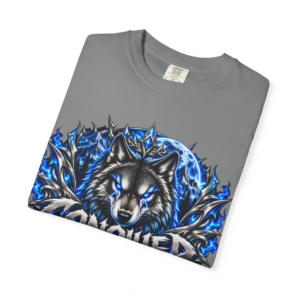 Conqueror Wolf Graphic T-Shirt — Fierce Blue Wolf Design