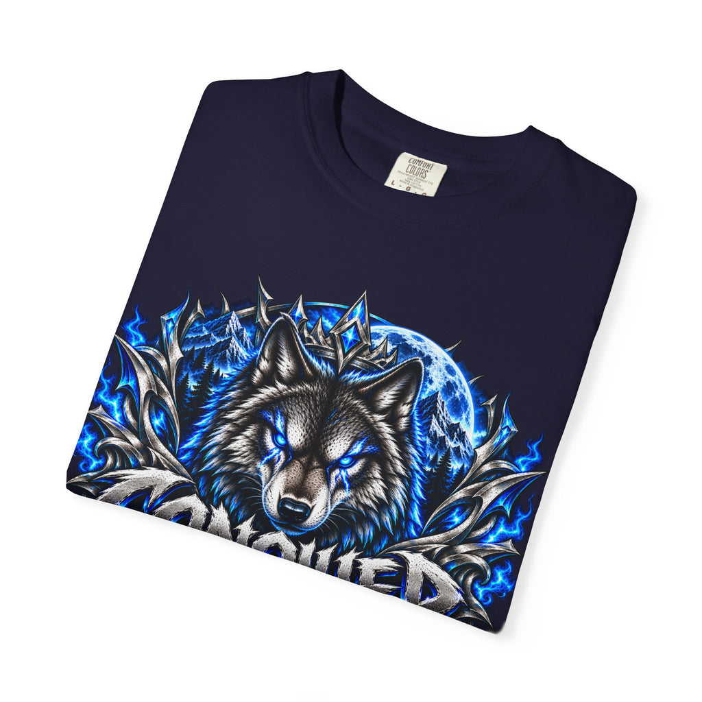 Conqueror Wolf Graphic T-Shirt — Fierce Blue Wolf Design