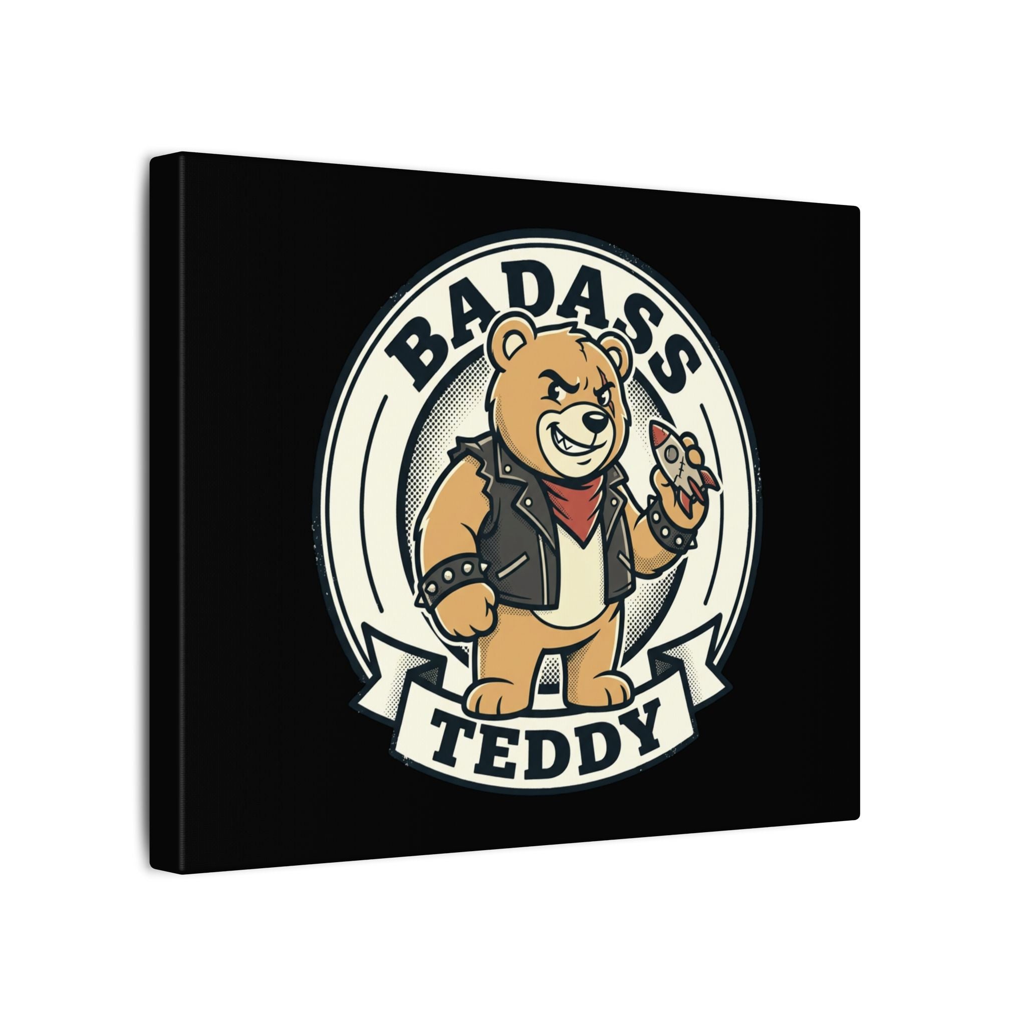 Badass Teddy Canvas Wall Art — Edgy Teddy Bear Stretched Matte Print