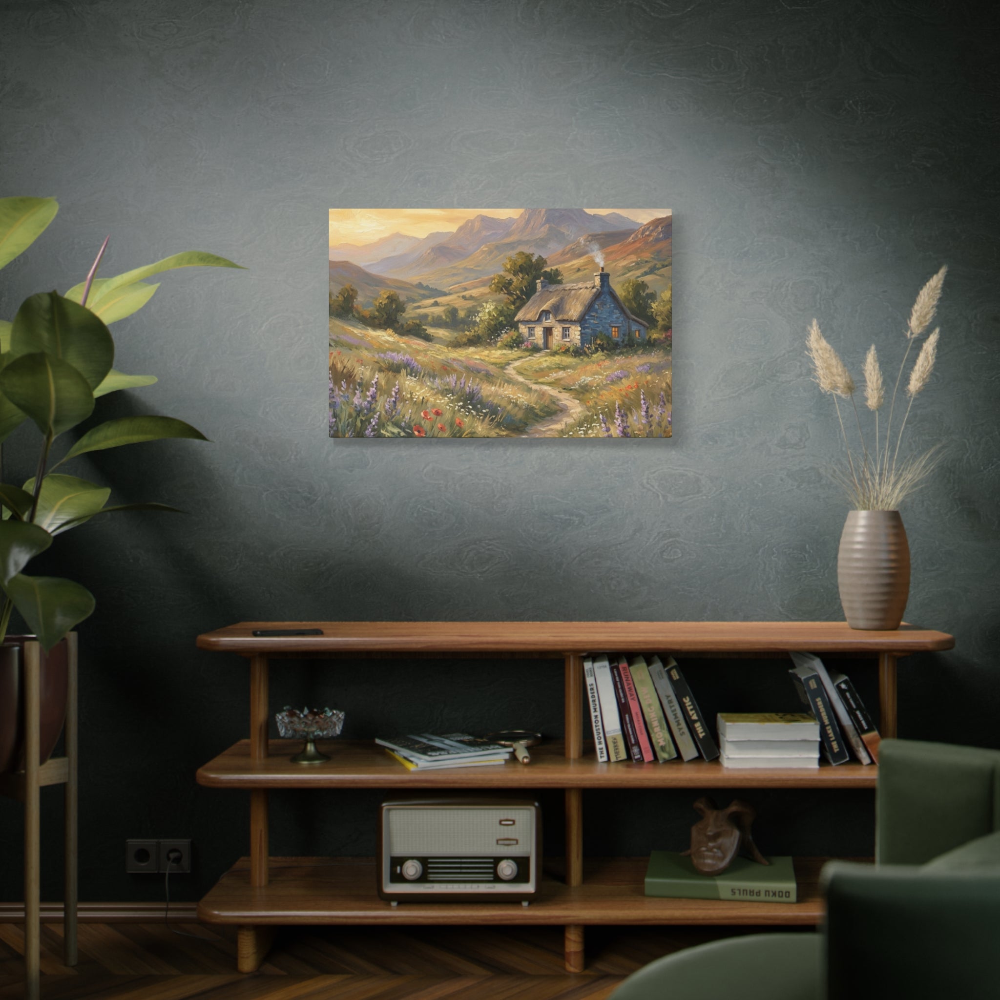 Countryside Cottage Canvas Wall Art — Tranquil Rustic Landscape Print
