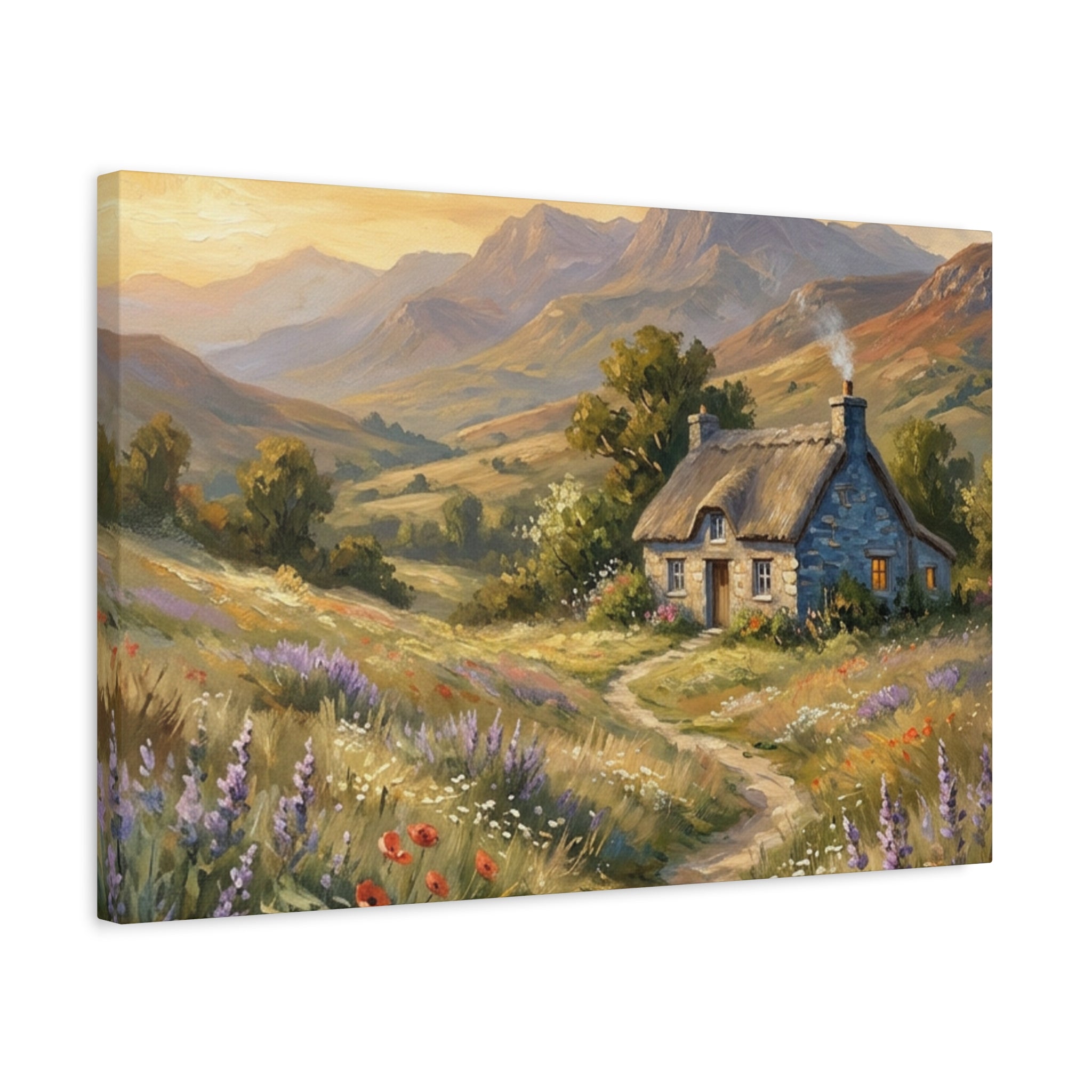 Countryside Cottage Canvas Wall Art — Tranquil Rustic Landscape Print