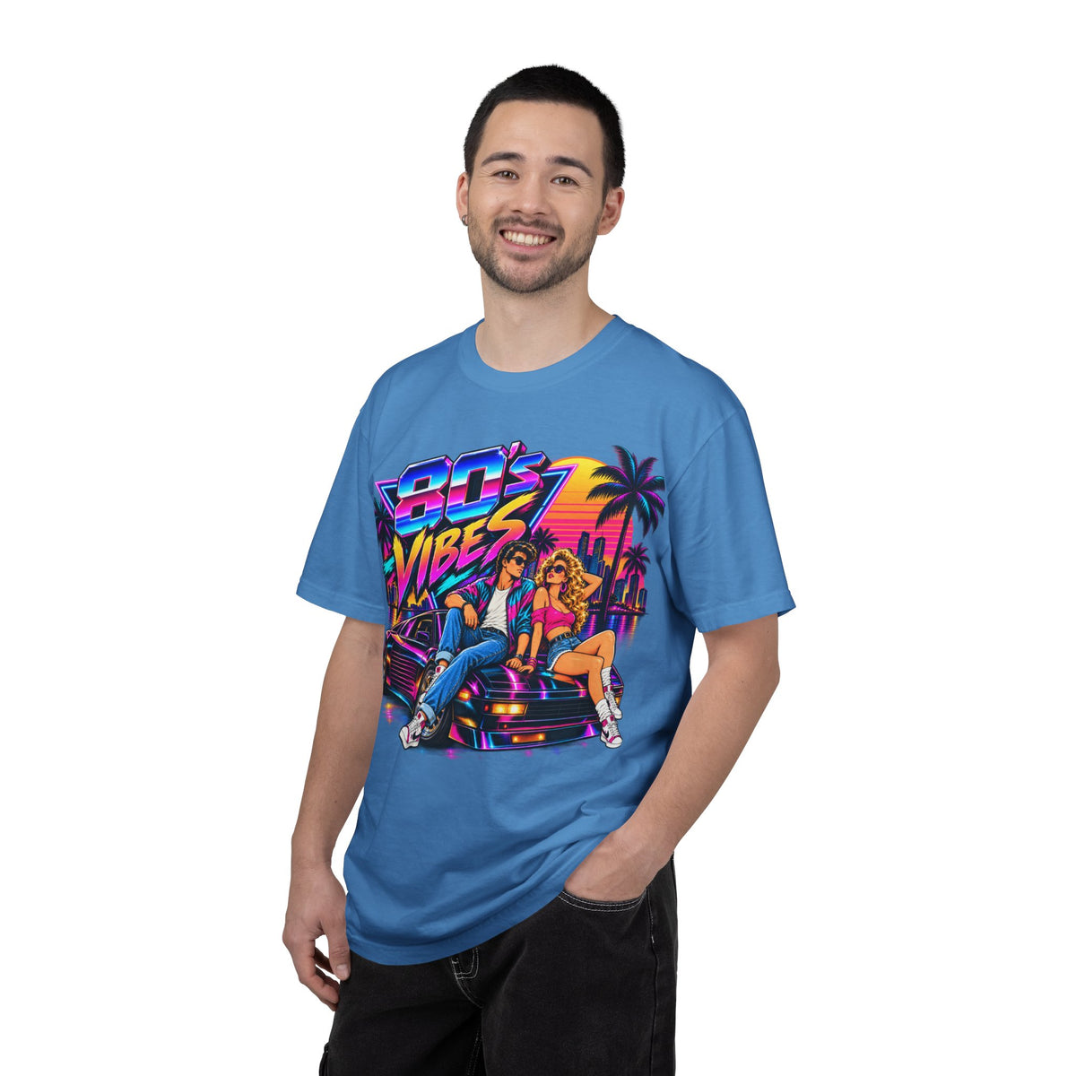 80s Vibes retro car scene T-shirt | neon palm sunset