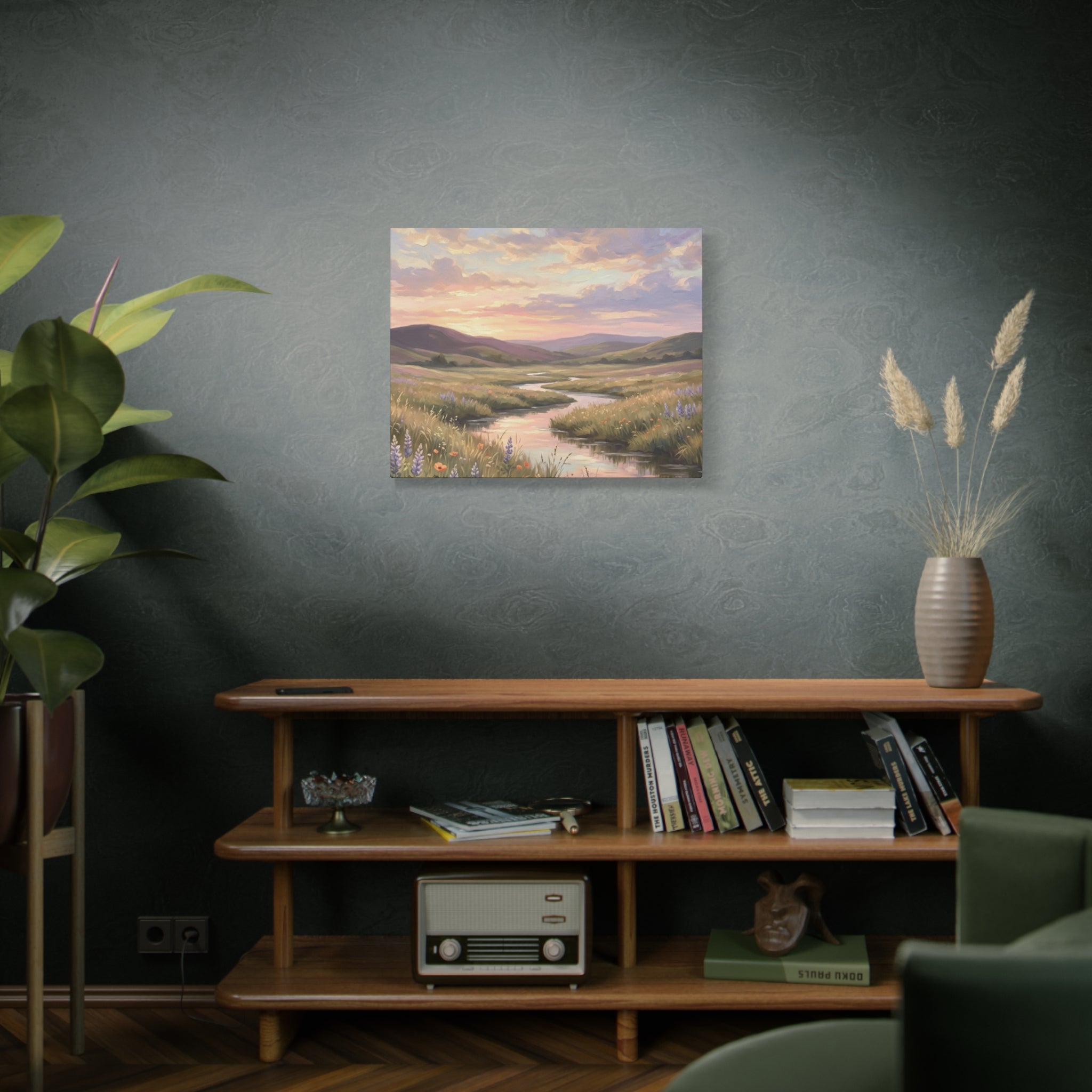 Sunset Meadow Canvas Wall Art - Stretched Matte Landscape Print