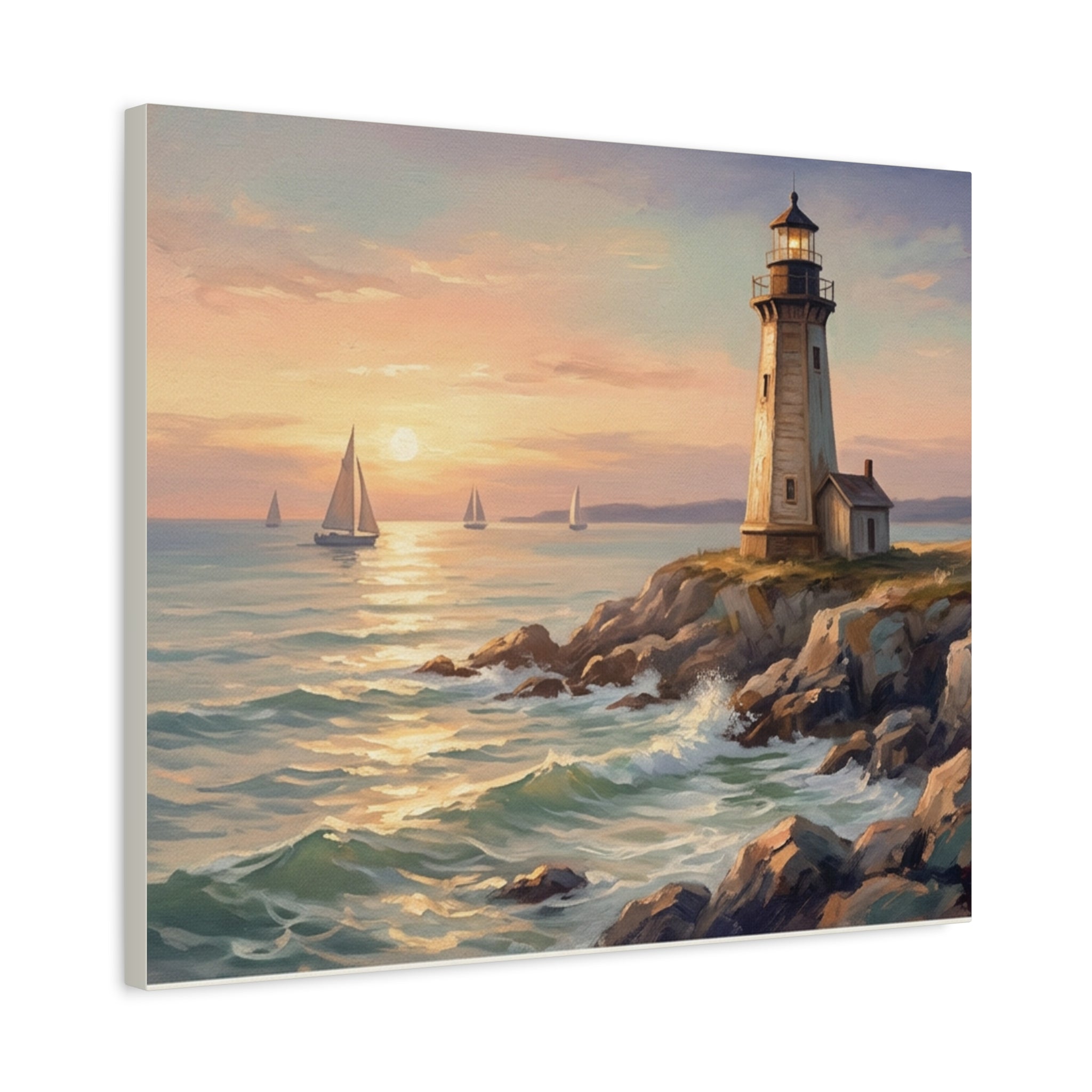 Seaside Lighthouse Sunset Canvas Print