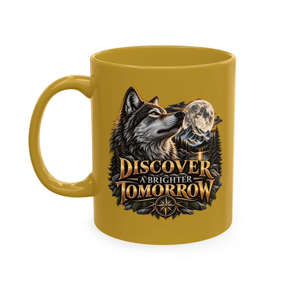 Discover Tomorrow Ceramic Mug — Howling Wolf & Moon Coffee Cup