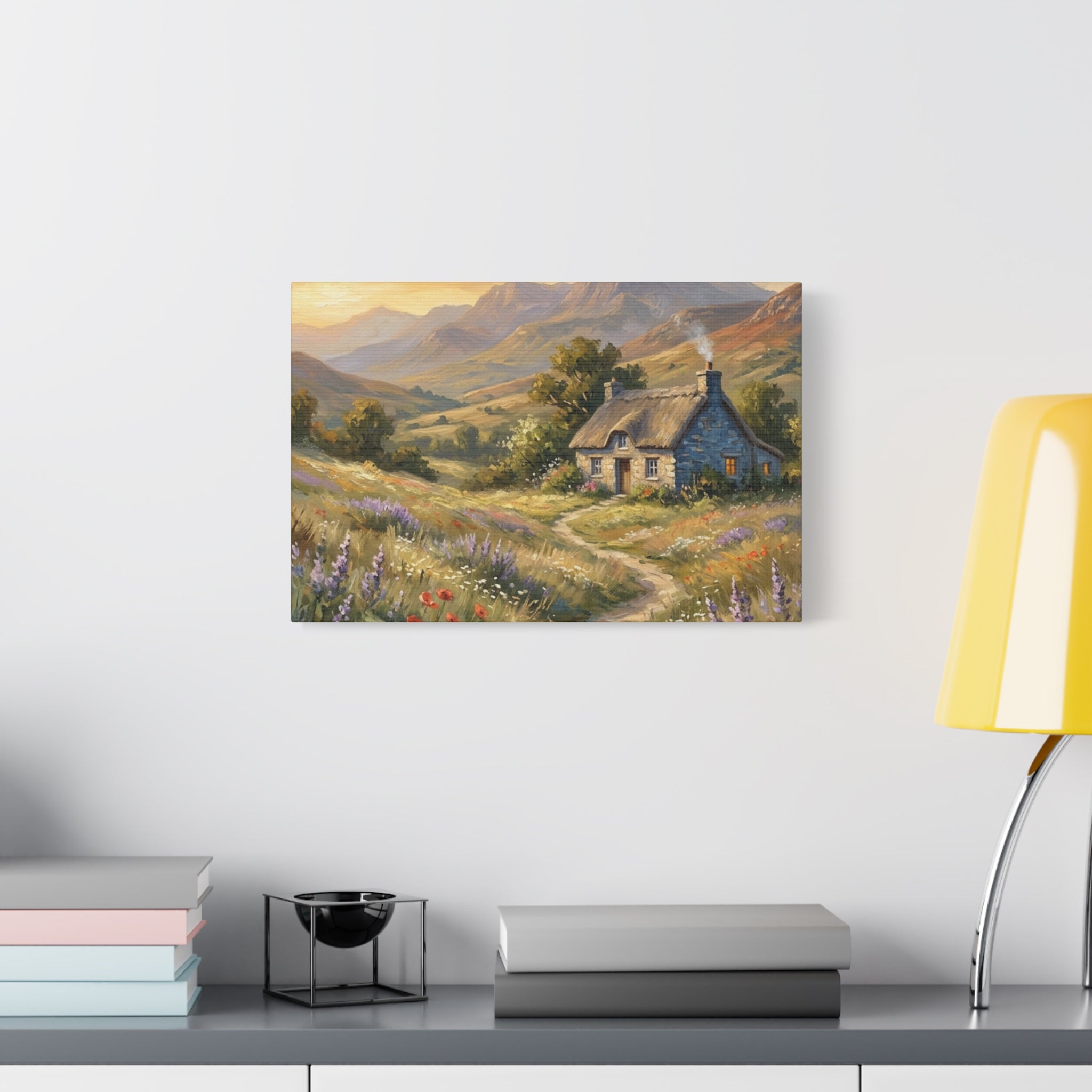 Countryside Cottage Canvas Wall Art — Tranquil Rustic Landscape Print