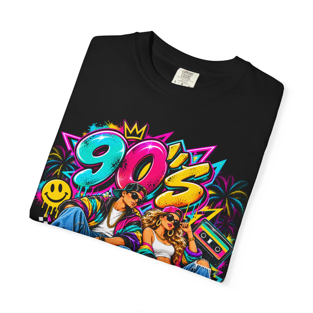90s Retro Streetwear T-Shirt — Vintage Boombox & Neon Graffiti Design