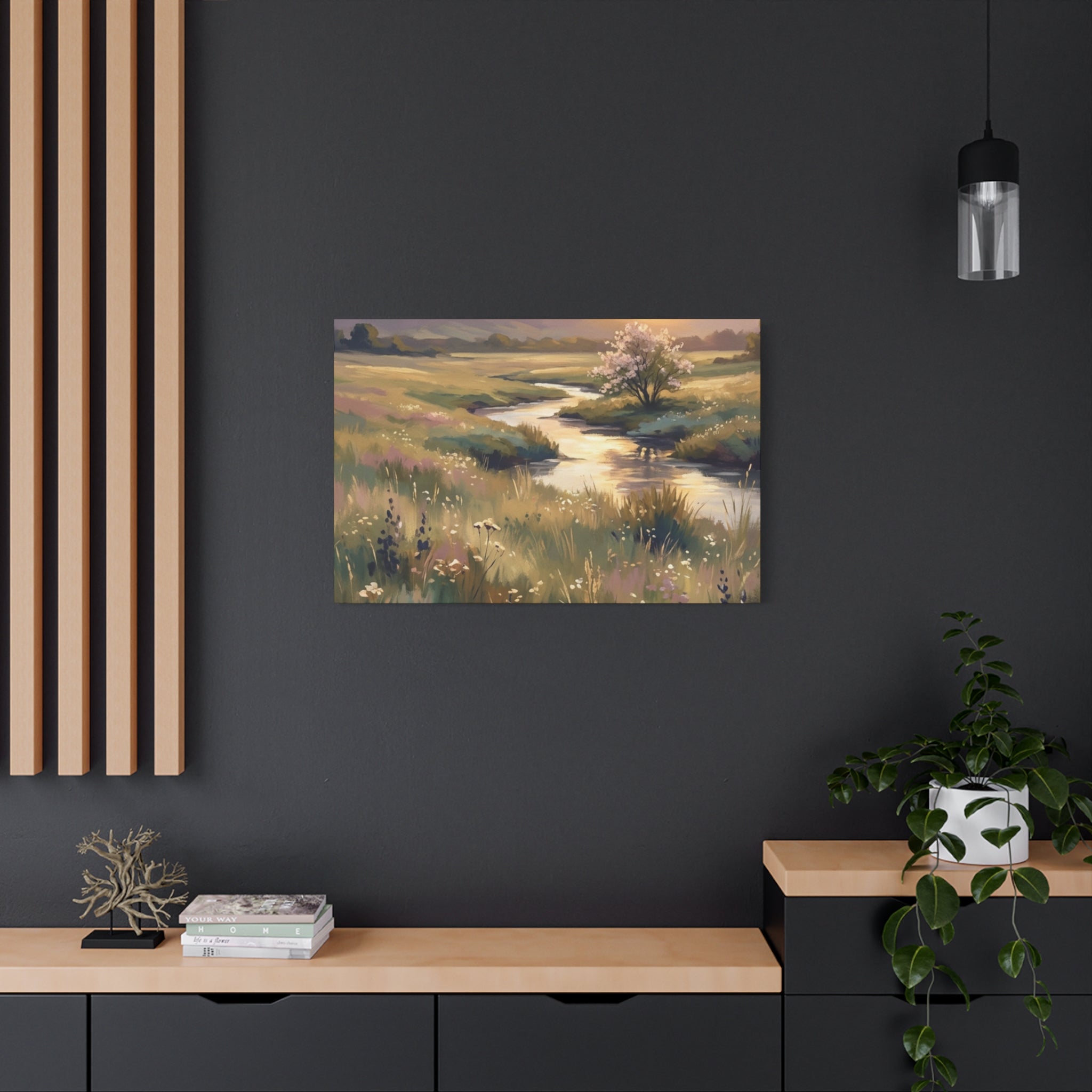 Serene Meadow Stream Matte Canvas Art — Stretched Wall Decor