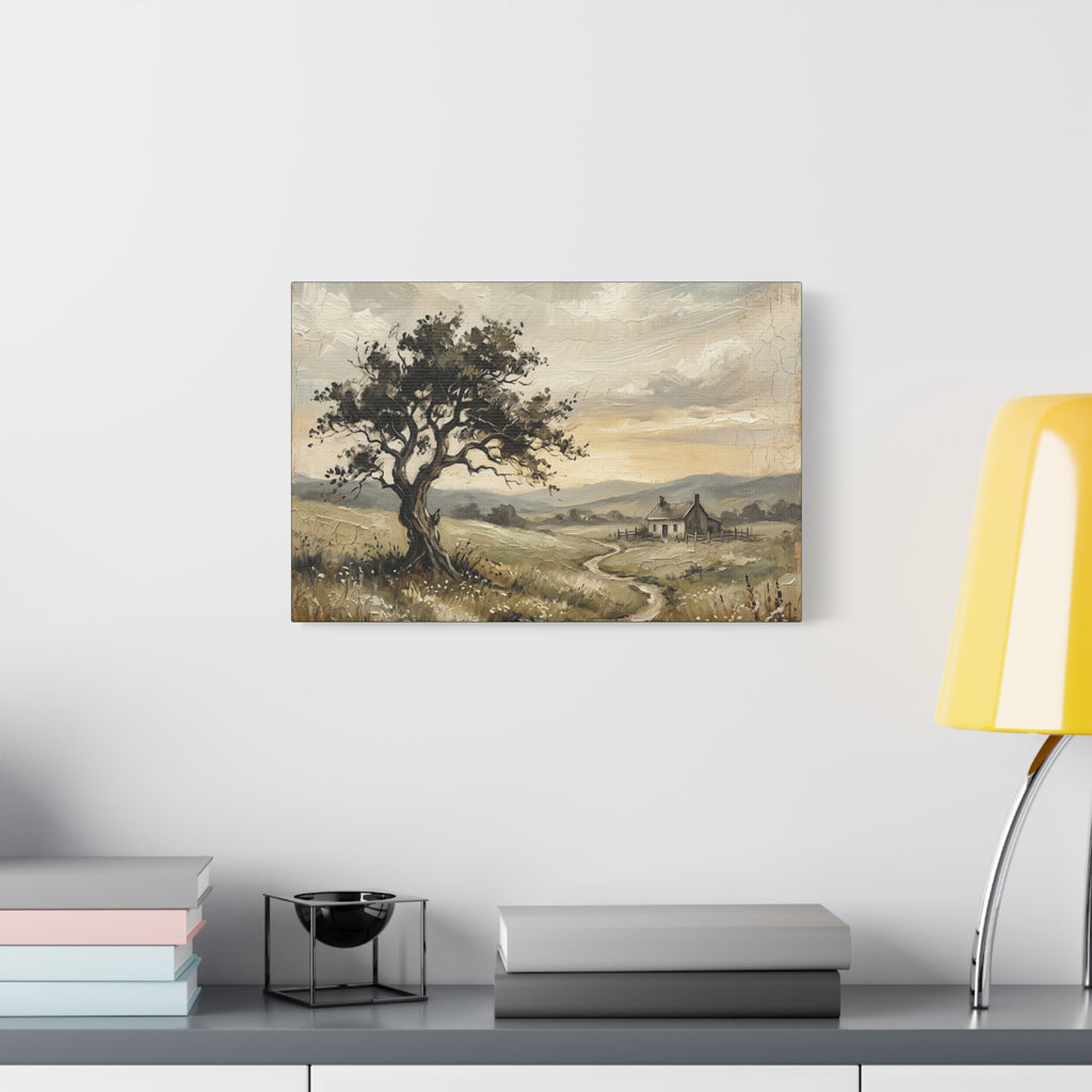 Rustic Countryside Canvas Wall Art — Serene Landscape Matte Stretched Canvas Print