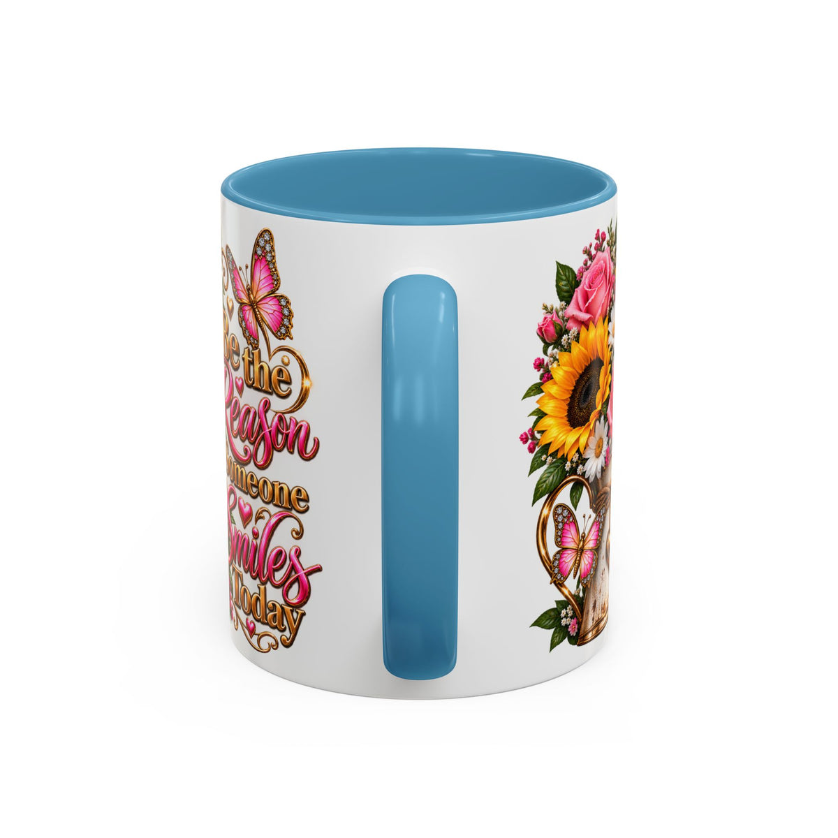 Be the Reason Someone Smiles Today Accent Coffee Mug – Floral Sunflower & Rose Inspirational 11/15oz