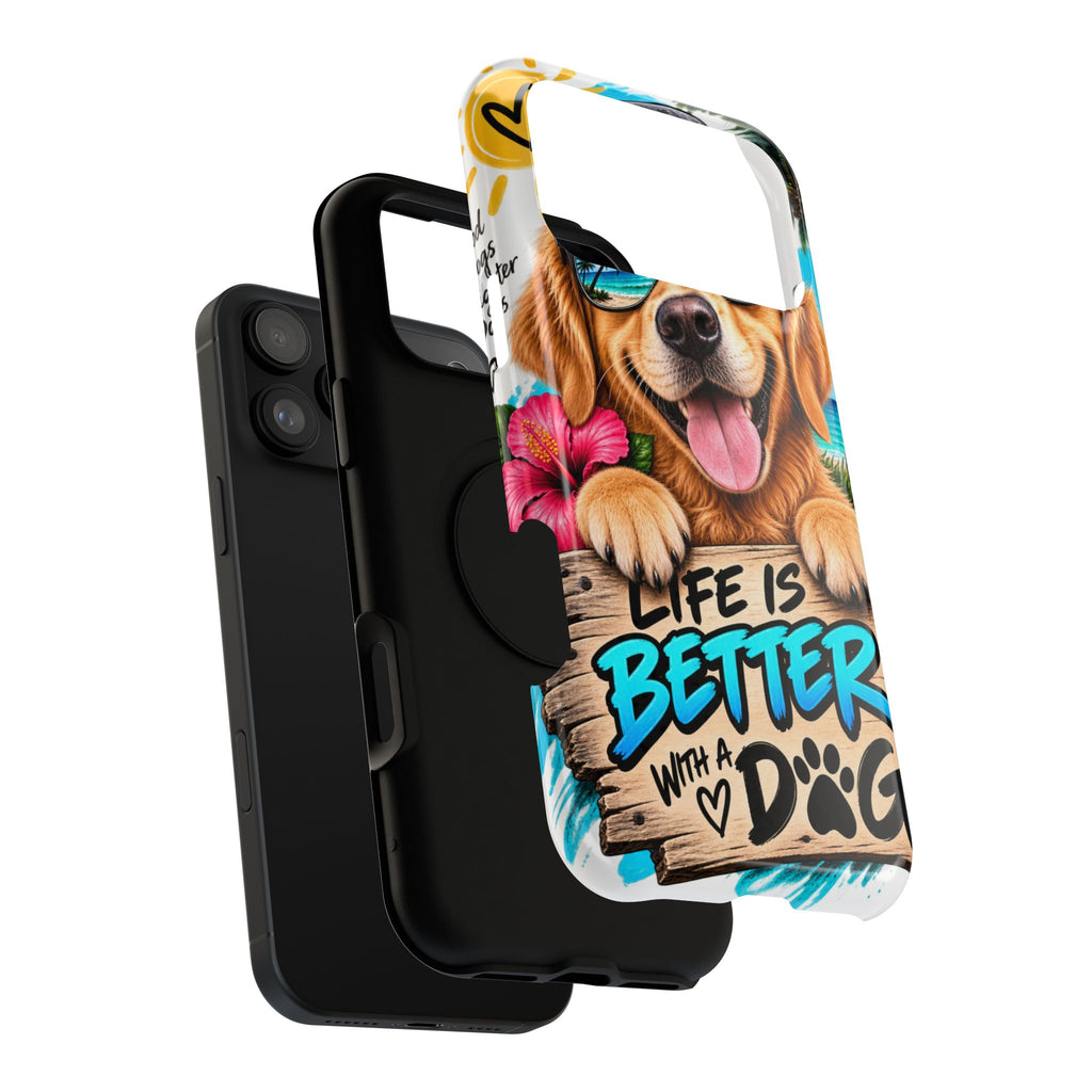 Impact-Resistant Phone Case — "Life Is Better With a Dog" Tropical Dog Design