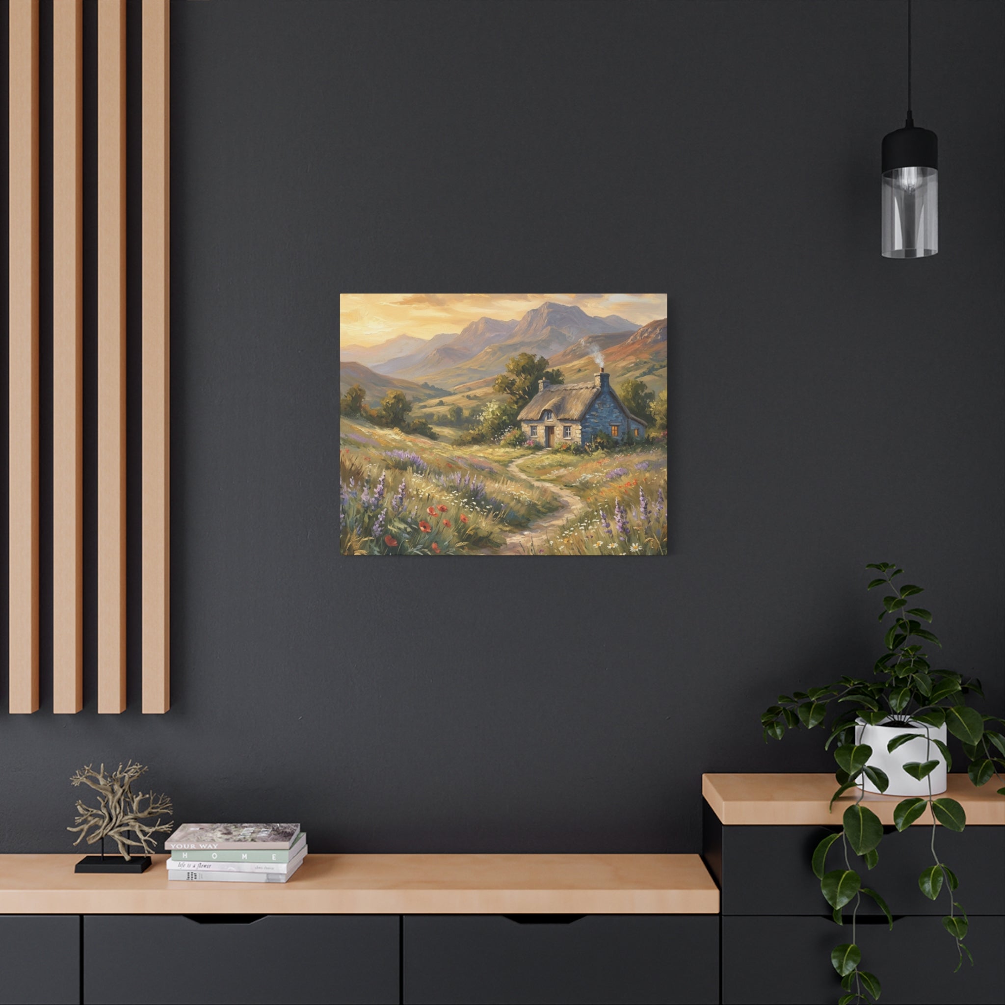 Countryside Cottage Canvas Wall Art — Tranquil Rustic Landscape Print