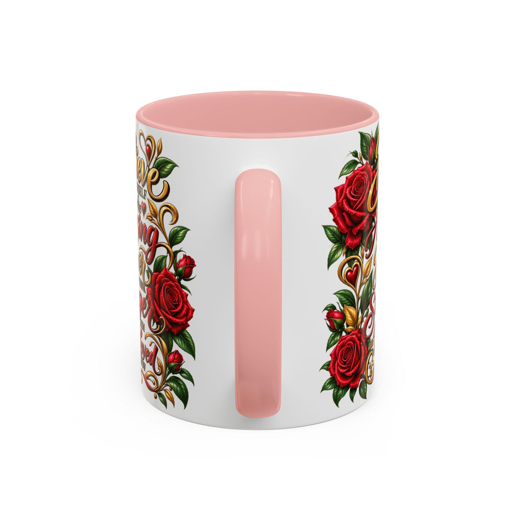 Inspirational Rose Coffee Mug — "Believe in Yourself" Motivational Tea Cup