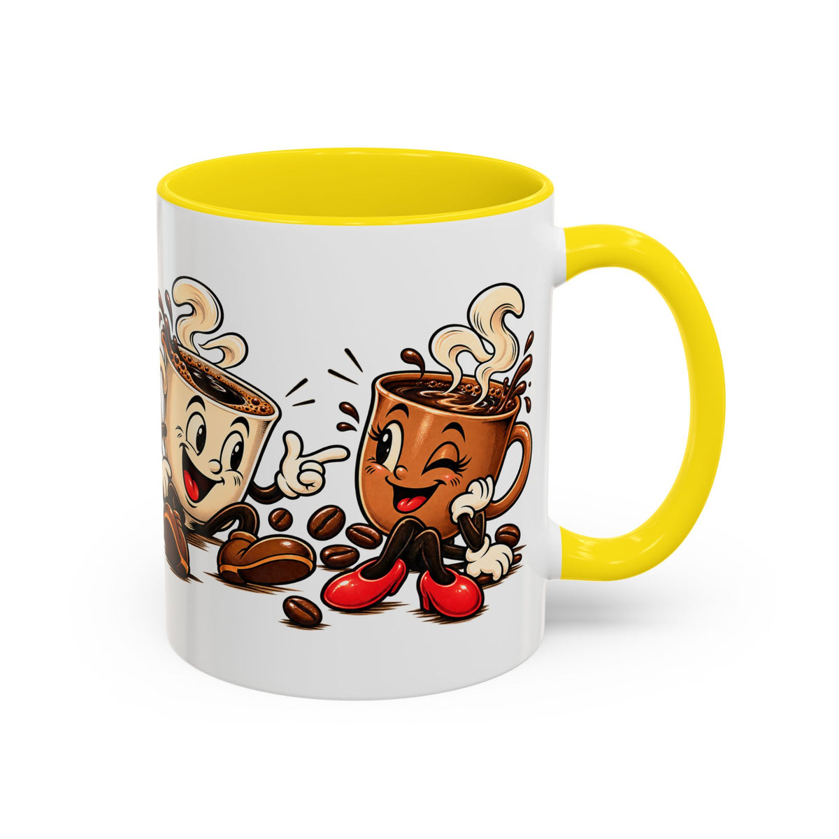 Coffee Cartoon Mug — Cute Dancing Coffee Cups Accent Mug