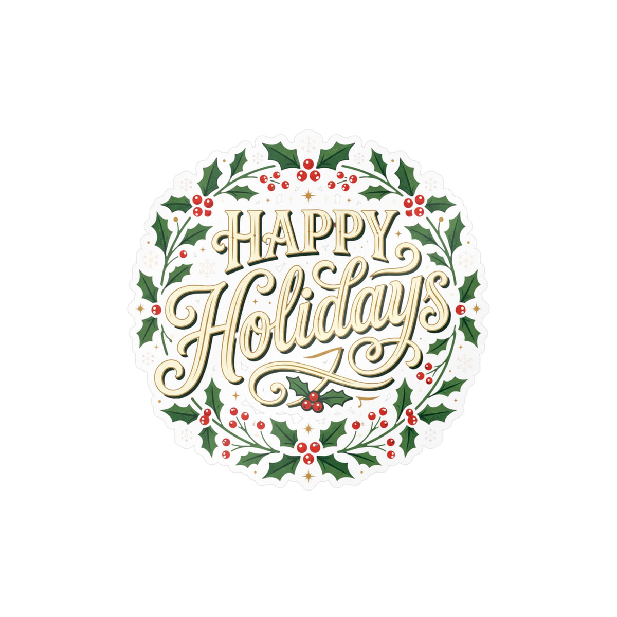 Happy Holidays Holly Wreath Vinyl Decal