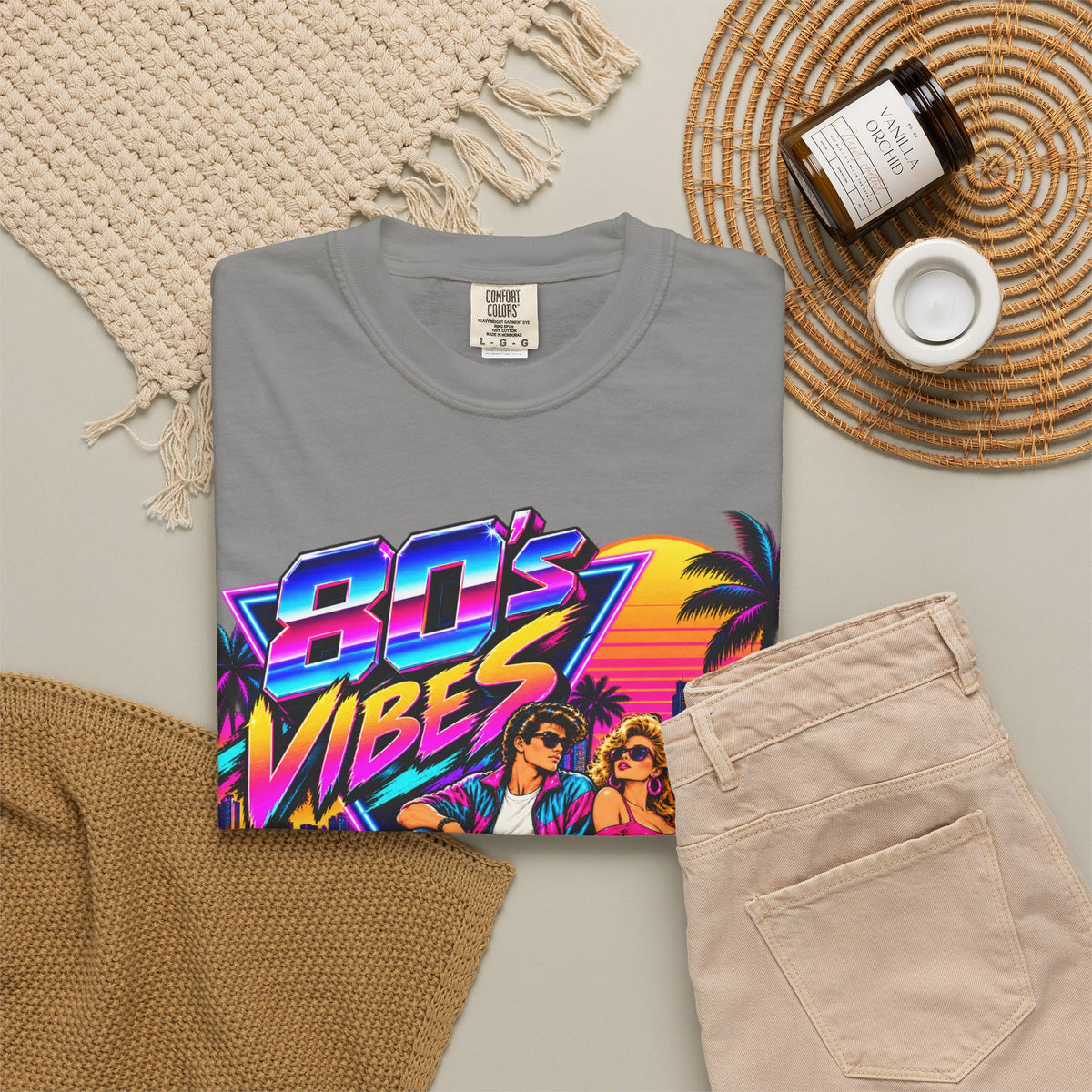 80s Vibes retro car scene T-shirt | neon palm sunset