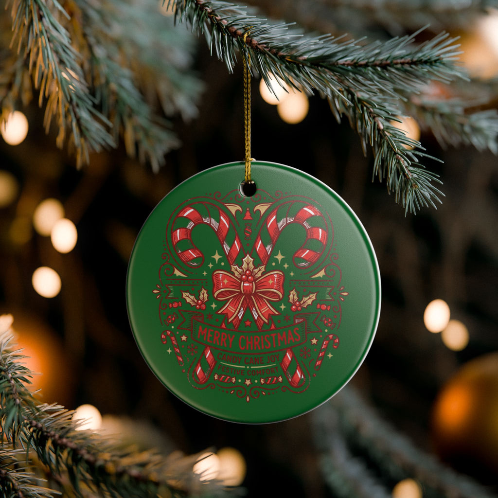 Christmas Candy Cane Ceramic Ornament — 'Merry Christmas' Holiday Tree Decoration