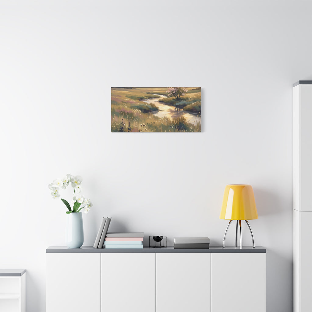 Serene Meadow Stream Matte Canvas Art — Stretched Wall Decor