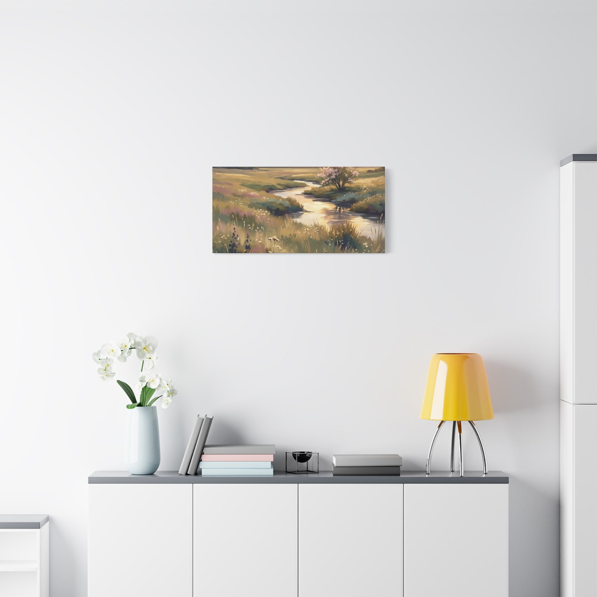 Serene Meadow Stream Matte Canvas Art — Stretched Wall Decor