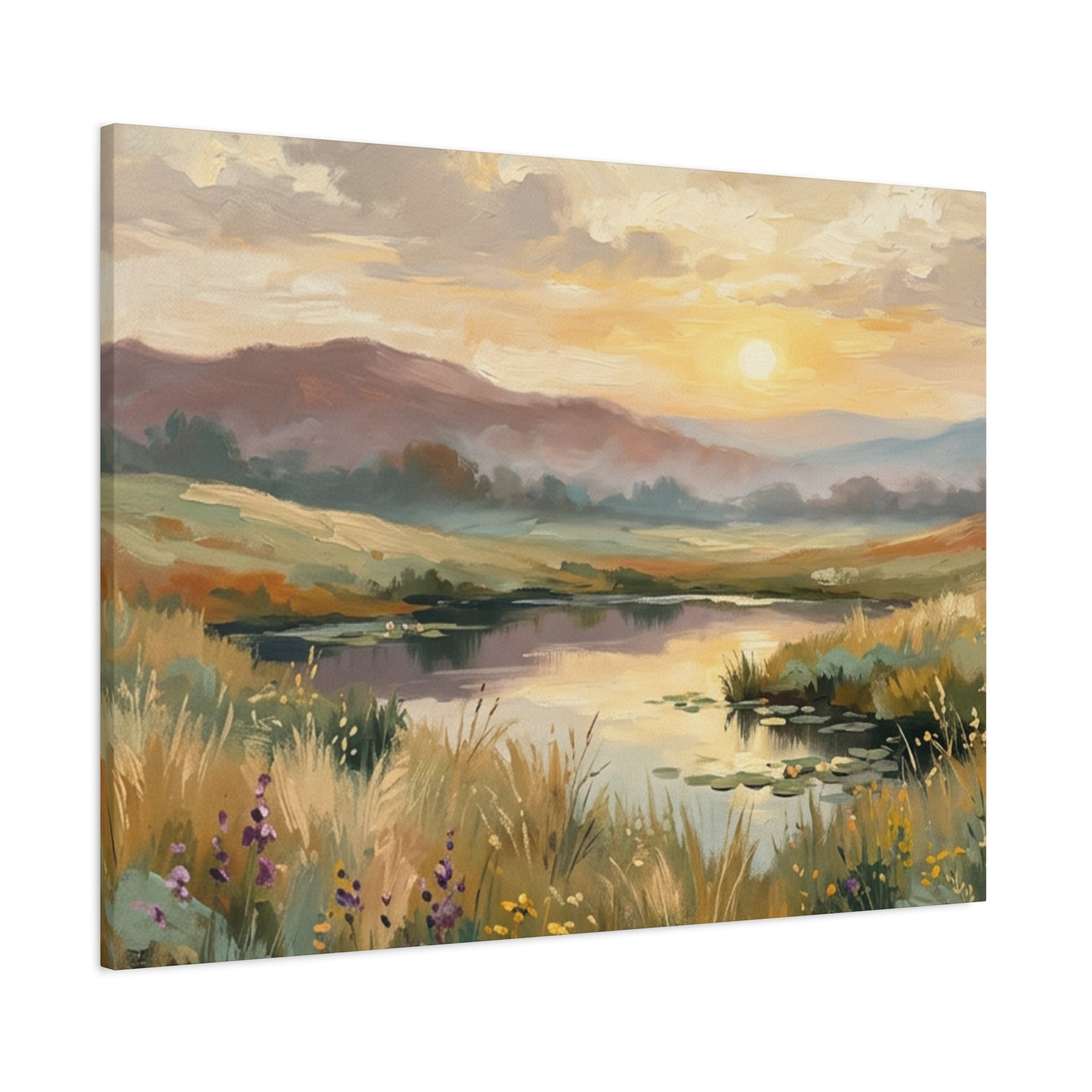 Sunset Meadow Canvas Wall Art — Stretched Matte Landscape Print