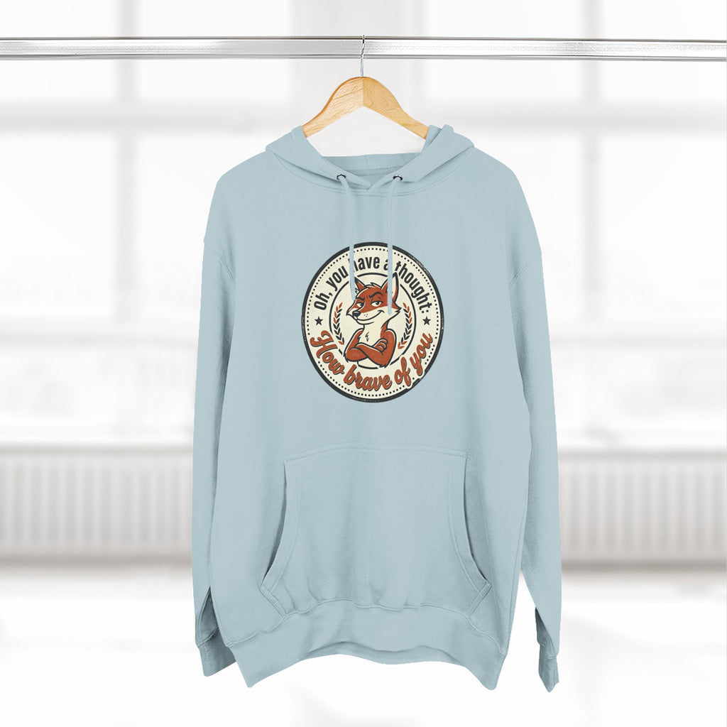 Fox Badge Hoodie — "Be Brave & Kind" Retro Emblem Fleece Hoodie