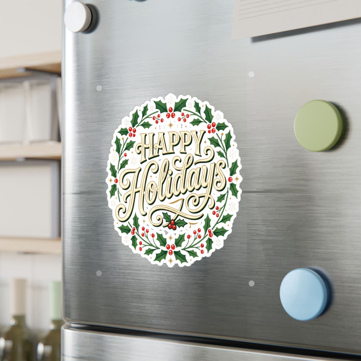 Happy Holidays Holly Wreath Vinyl Decal