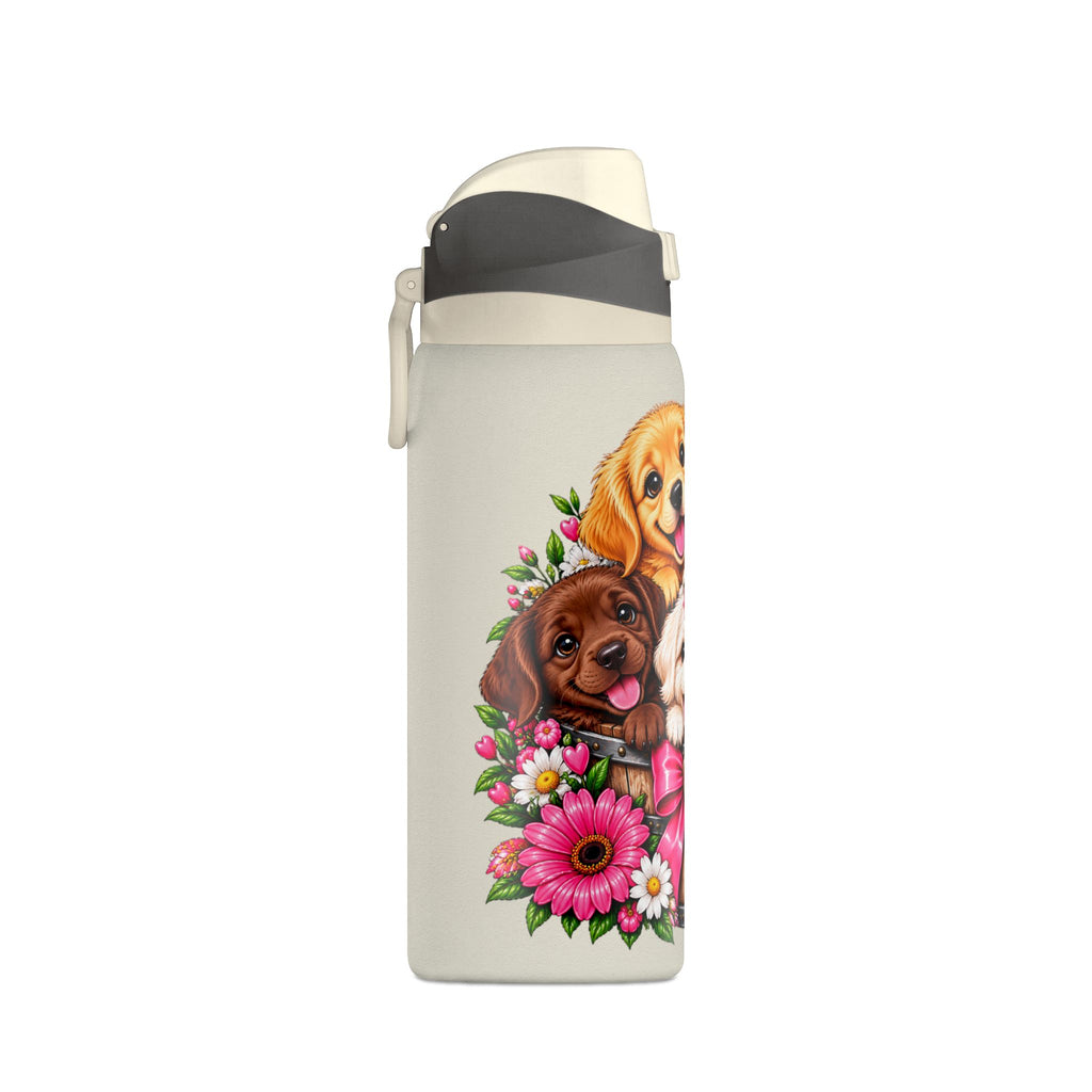 32oz Insulated Water Bottle with Adorable Dogs and Flowers