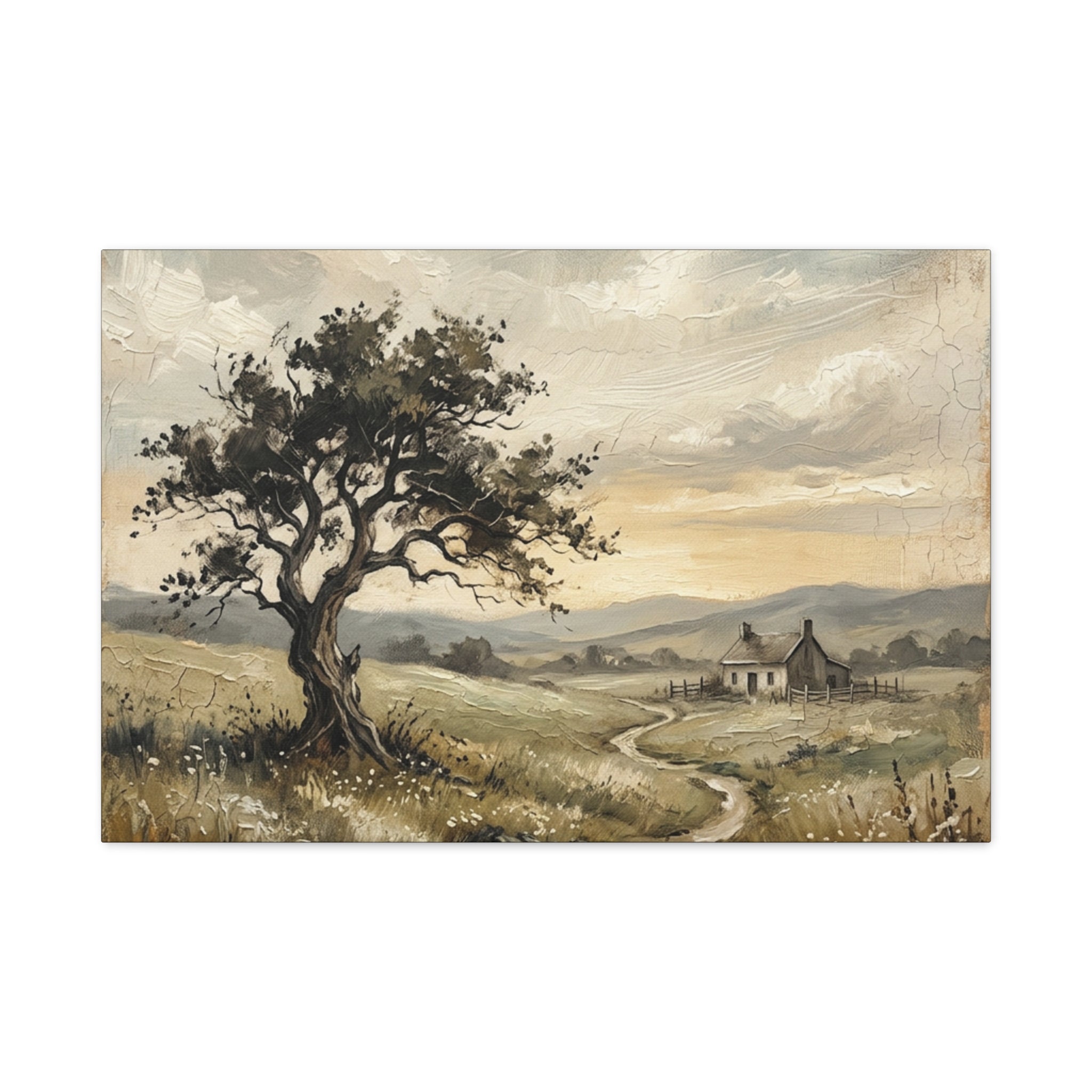 Rustic Countryside Canvas Wall Art — Serene Landscape Matte Stretched Canvas Print