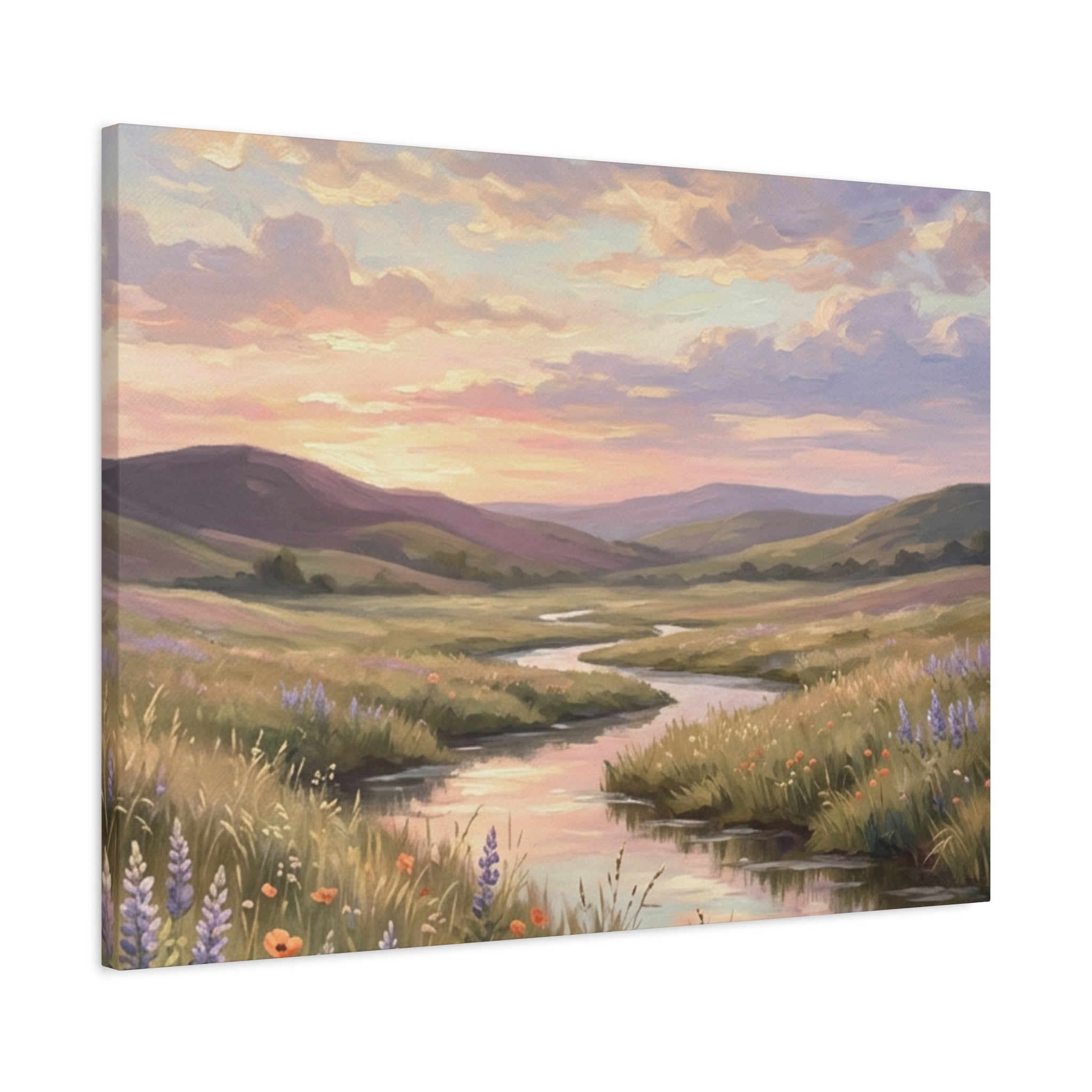 Sunset Meadow Canvas Wall Art - Stretched Matte Landscape Print
