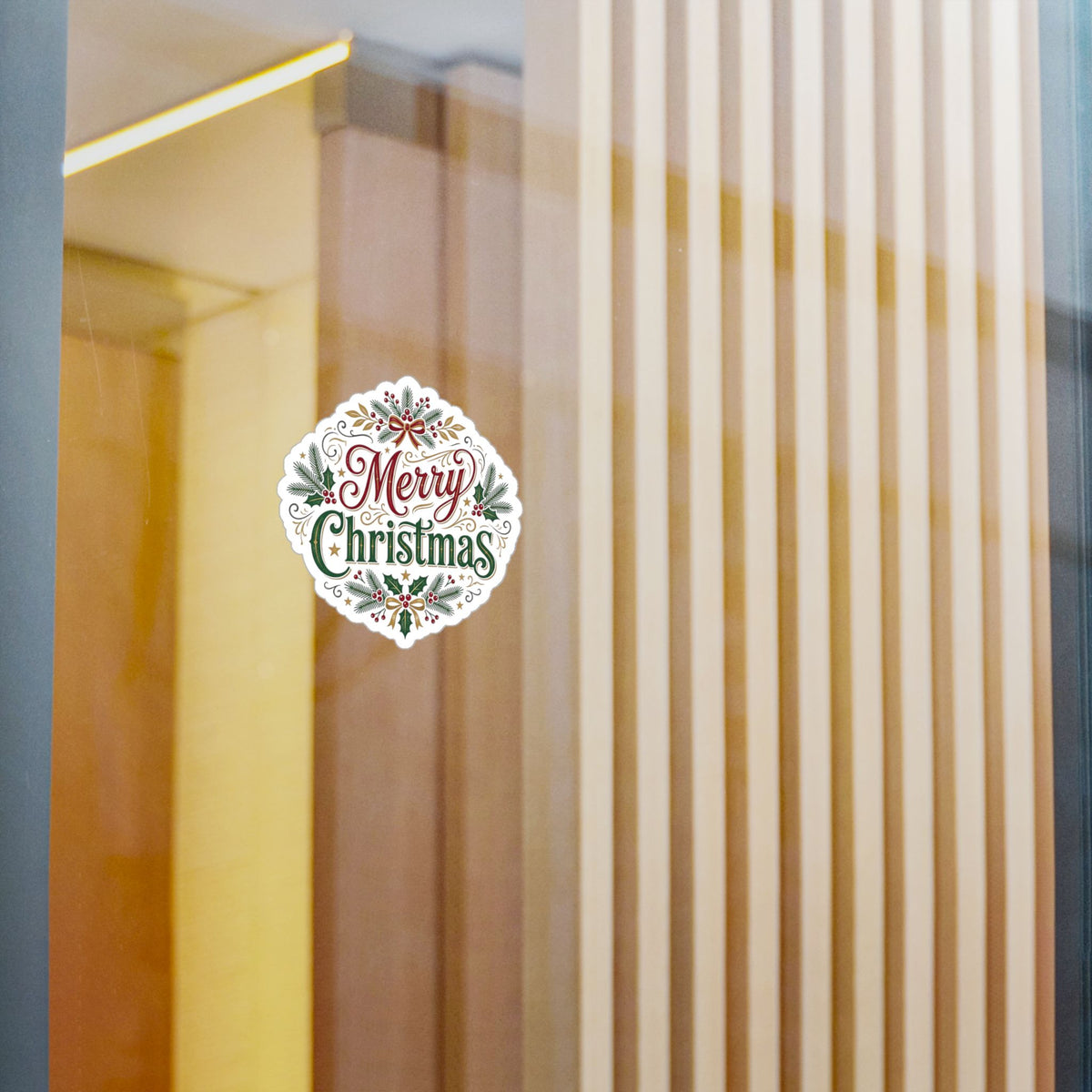Merry Christmas Vinyl Decal — Holiday Wreath Sticker for Windows, Laptops & Gifts