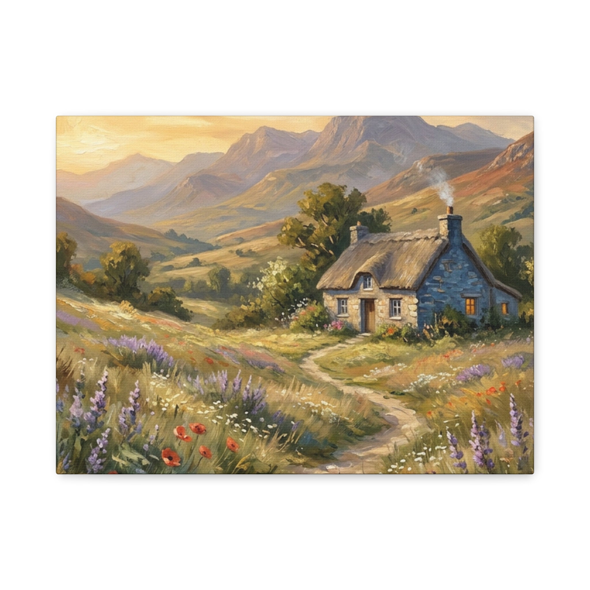 Countryside Cottage Canvas Wall Art — Tranquil Rustic Landscape Print