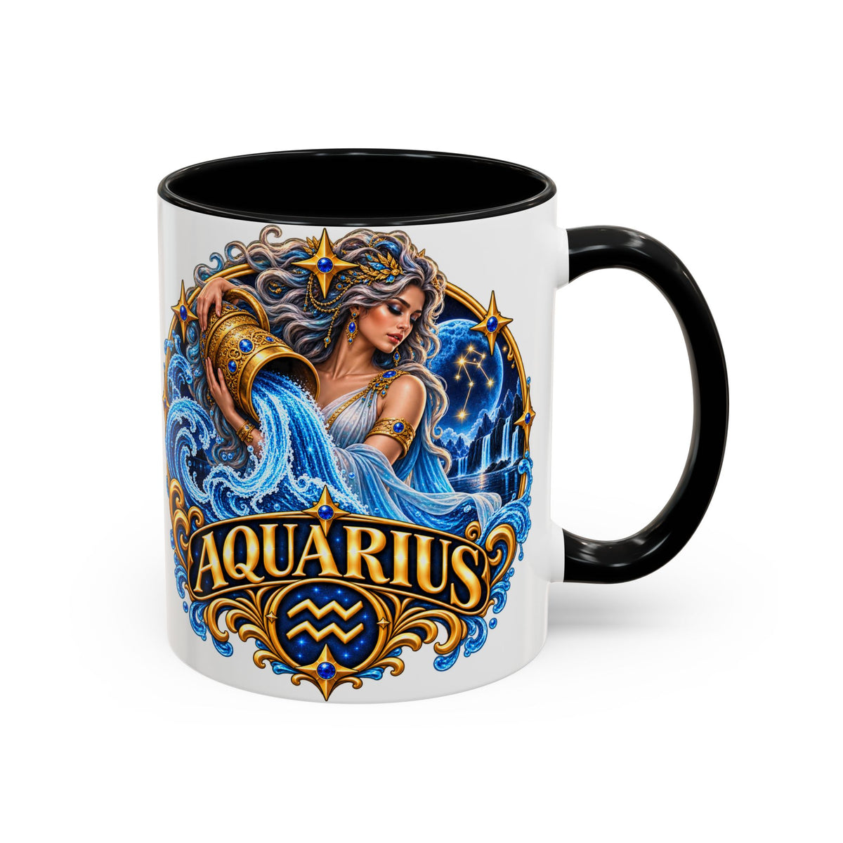 Aquarius Zodiac Coffee Mug — Illustrated Water Bearer Astrology Gift (11/15oz)