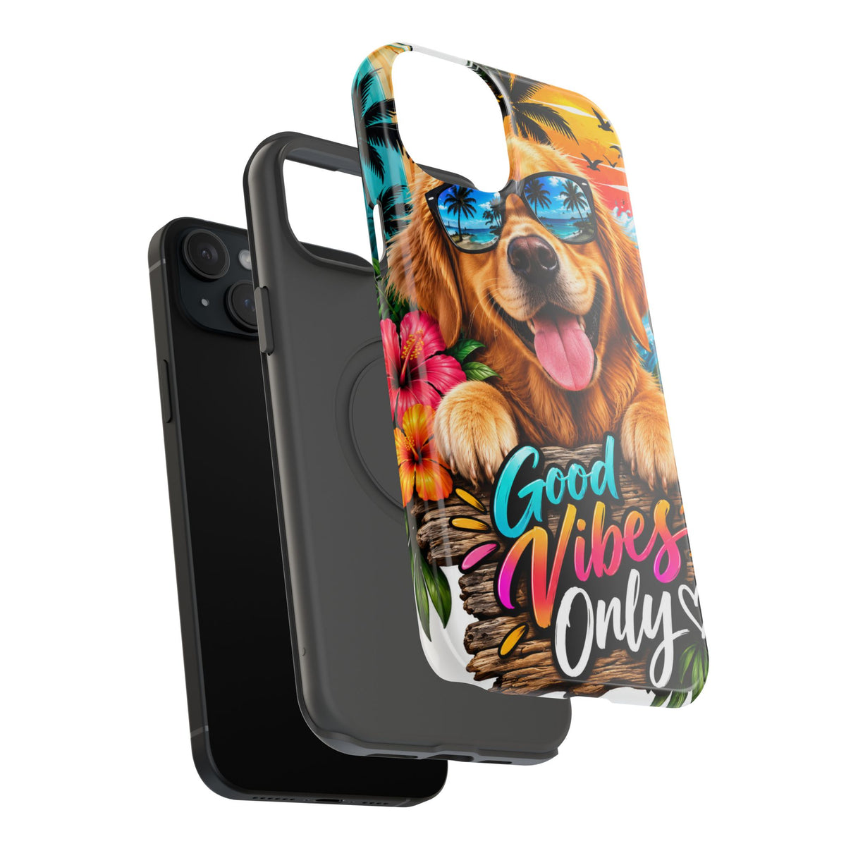Phone Case — 'Good Vibes Only' Tropical Dog Impact-Resistant Case