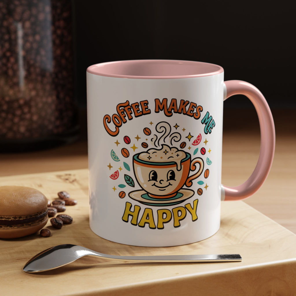 Coffee Mug — "Coffee Makes Me Happy" Cute Retro Accent Mug (11/15oz)