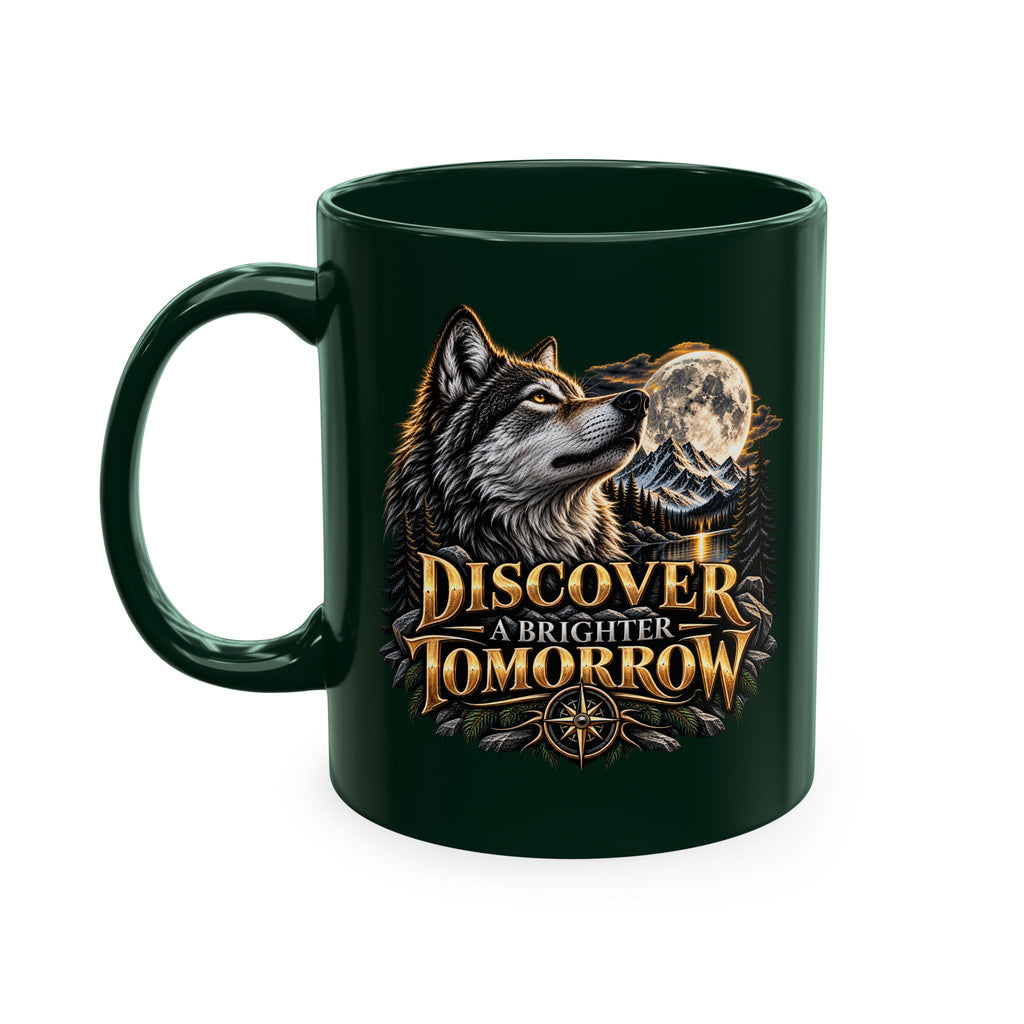 Discover Tomorrow Ceramic Mug — Howling Wolf & Moon Coffee Cup