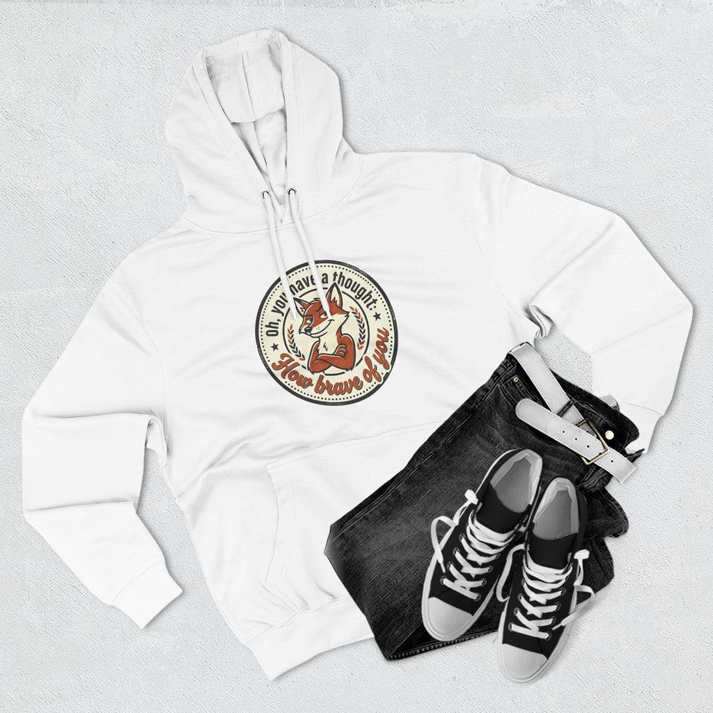 Fox Badge Hoodie — "Be Brave & Kind" Retro Emblem Fleece Hoodie