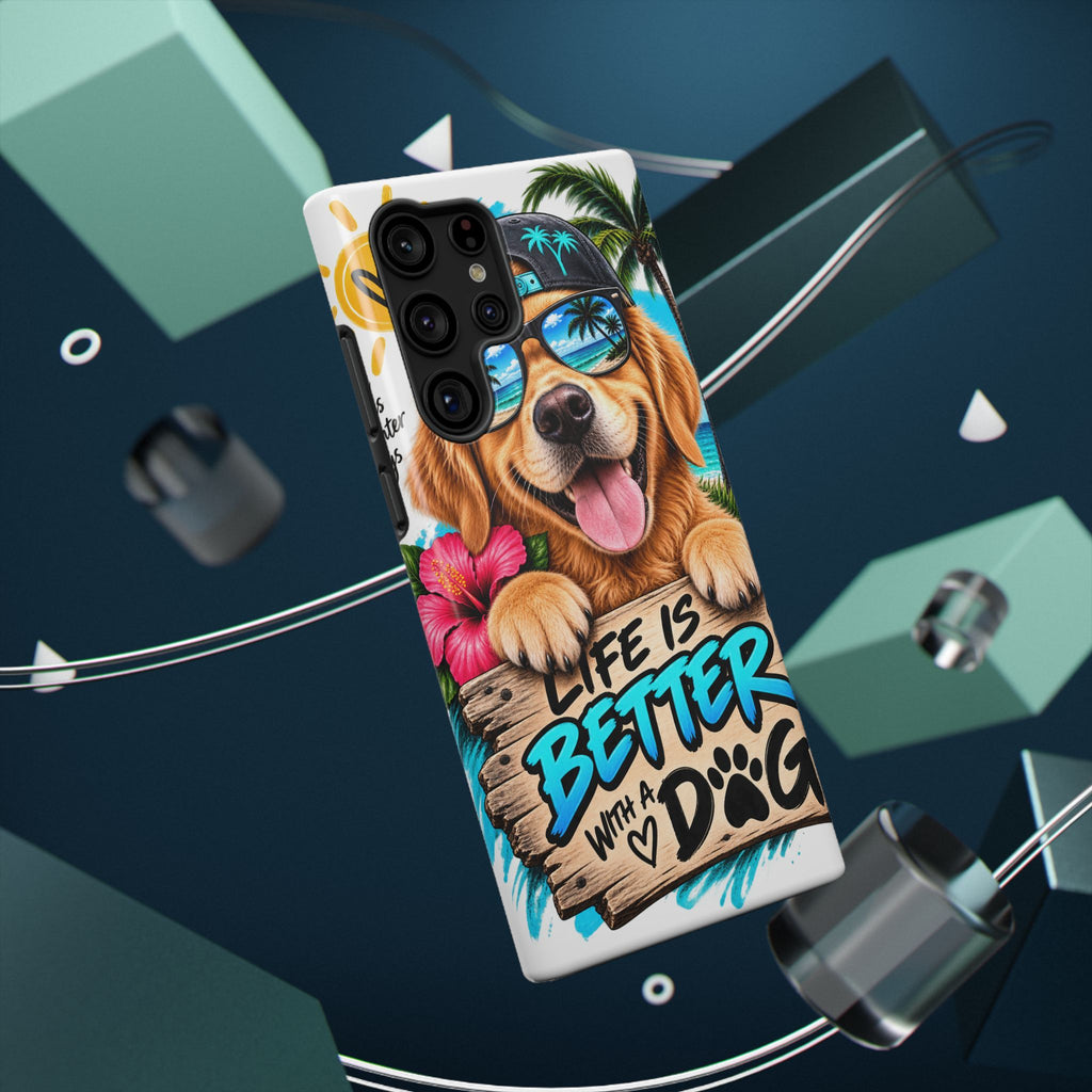 Impact-Resistant Phone Case — "Life Is Better With a Dog" Tropical Dog Design